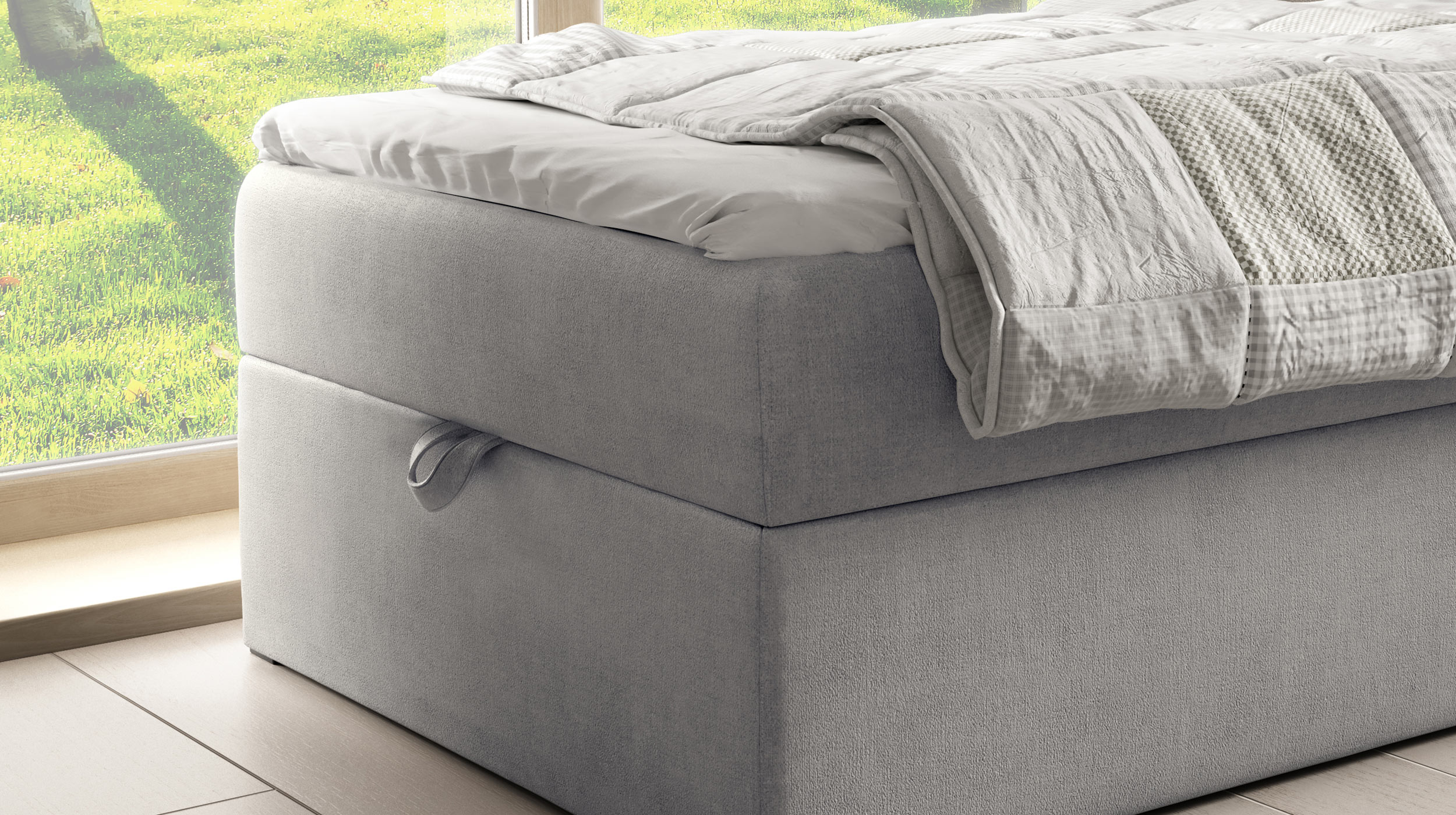 Boxbett 100 x 200 cm mit Bettkasten grau Samtbezug - GOLD
