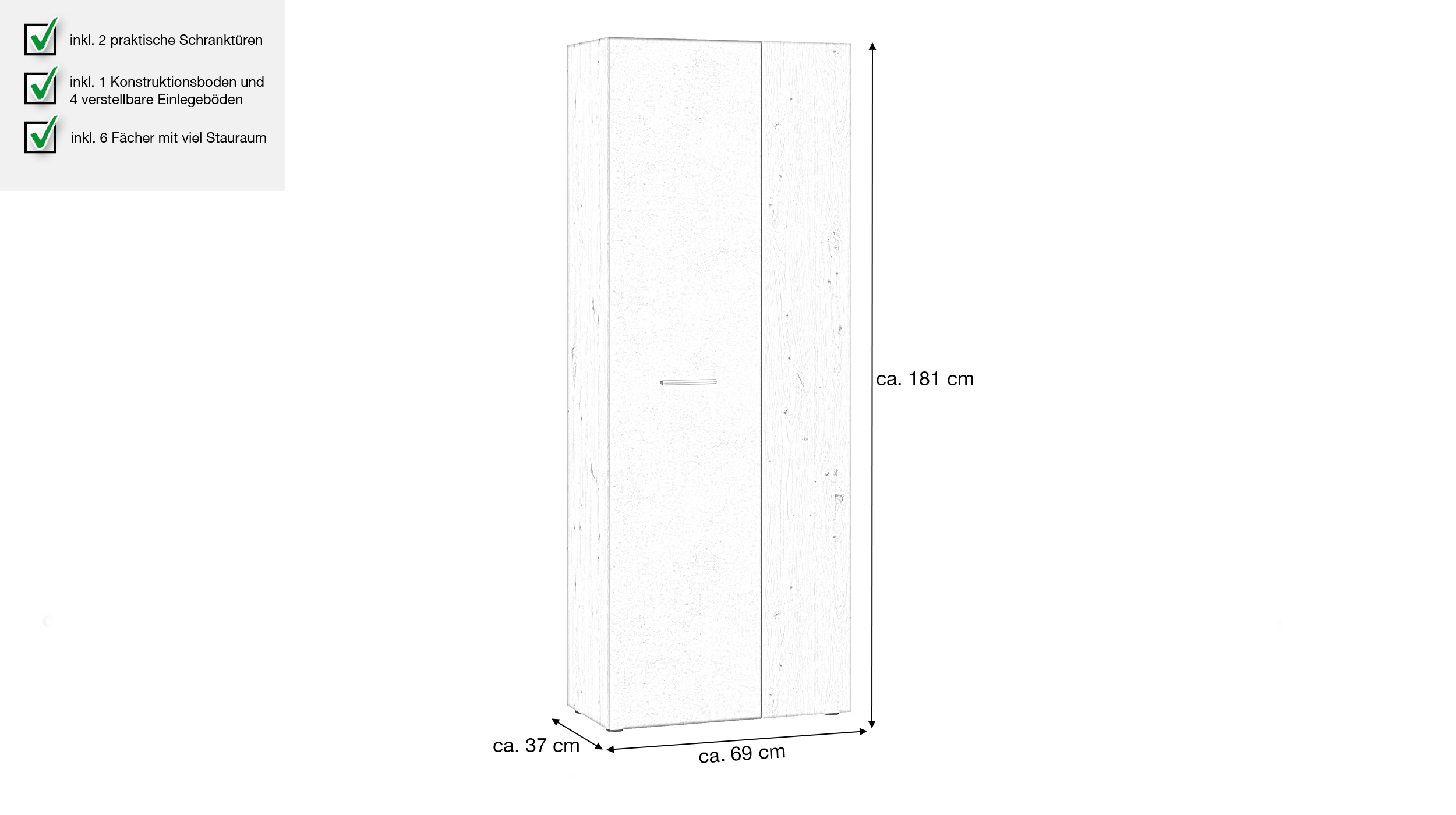 Mehrzweckschrank Artisan Eiche - Betonoptik 69 x 181 cm - NET