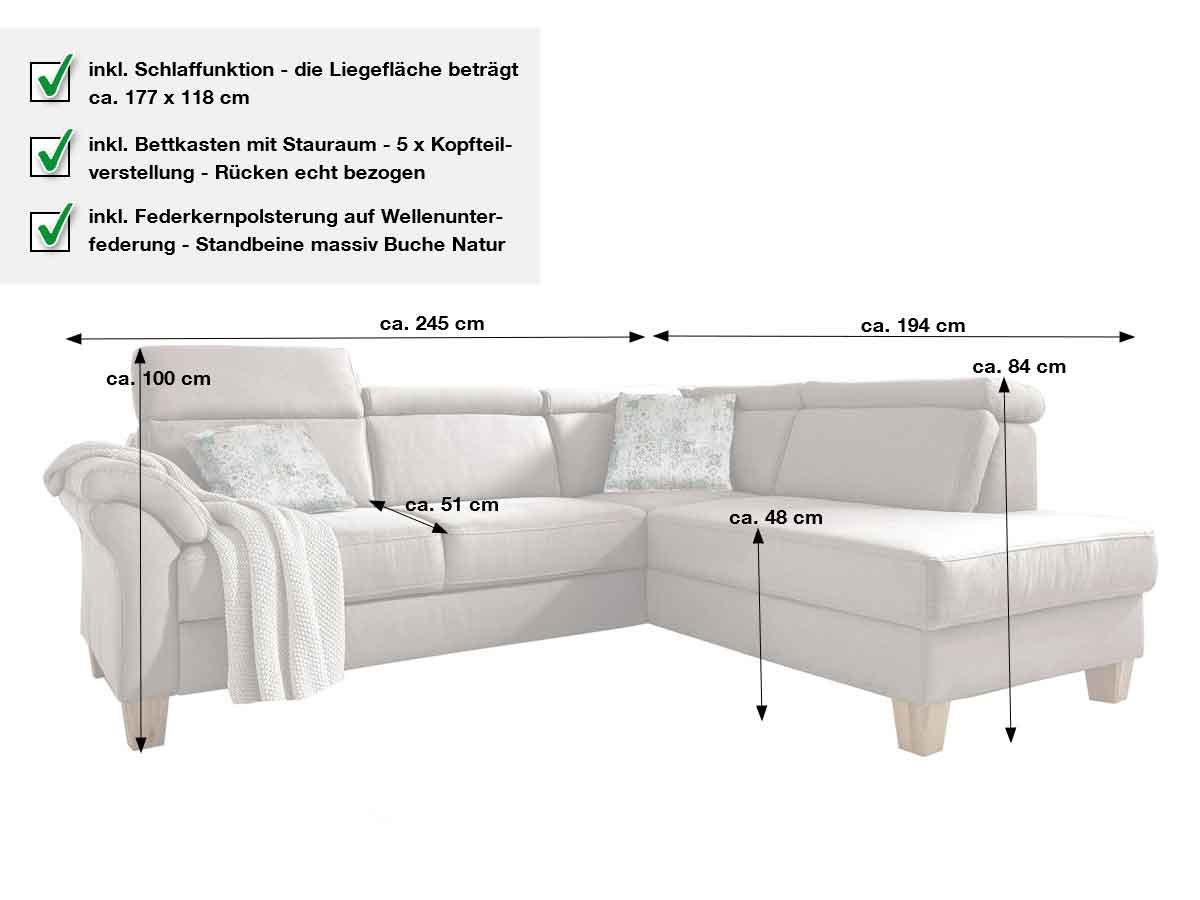 Ecksofa 275 cm grau - Sofaprogramm - Premium Version - ARNGAST
