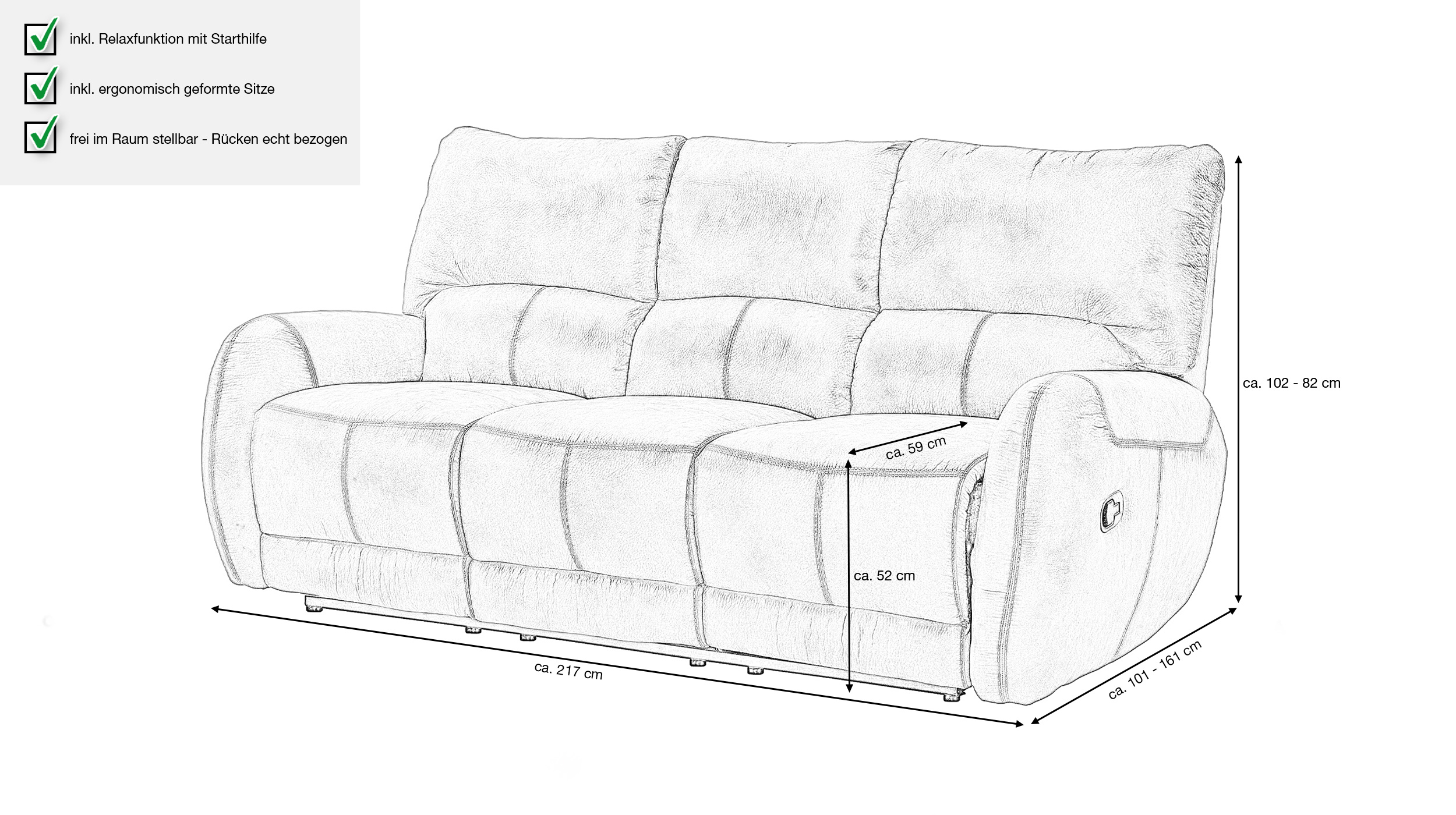 Einzelsofa 3-Sitzer Vintage braun 217 cm Relaxfunktion - FLAMINI