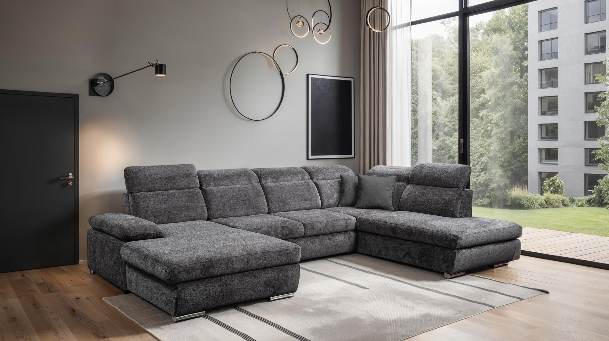 Wohnlandschaft Schlaffunktion anthrazit mit Bettkasten 359 cm - CORDOBA
