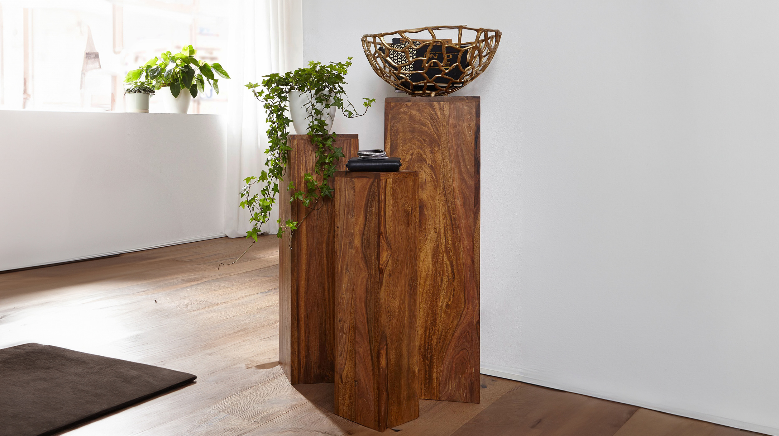 Beistelltisch 3er-Set Sheesham Massivholz gebeizt - 25 x 25 cm - SOFIE 