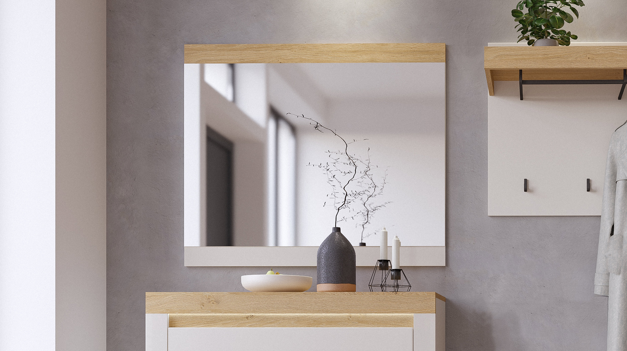 Wandspiegel beige Stone Eiche 95 x 62 cm - NAXXAR 