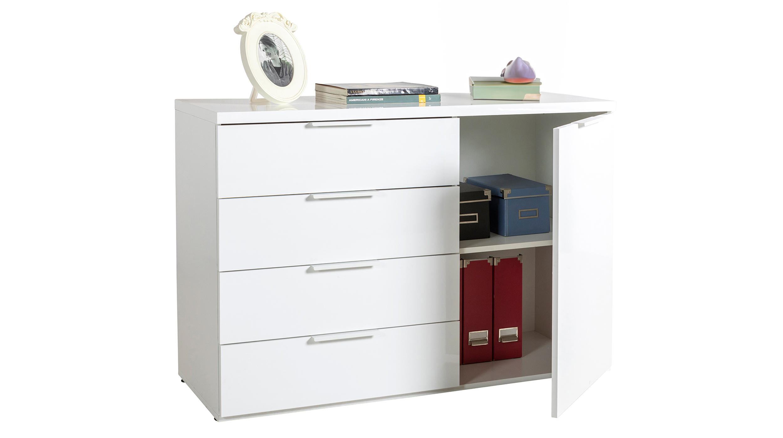 Kommode weiß hochglanz 120 x 83 cm 4 Schubladen - MUNDI