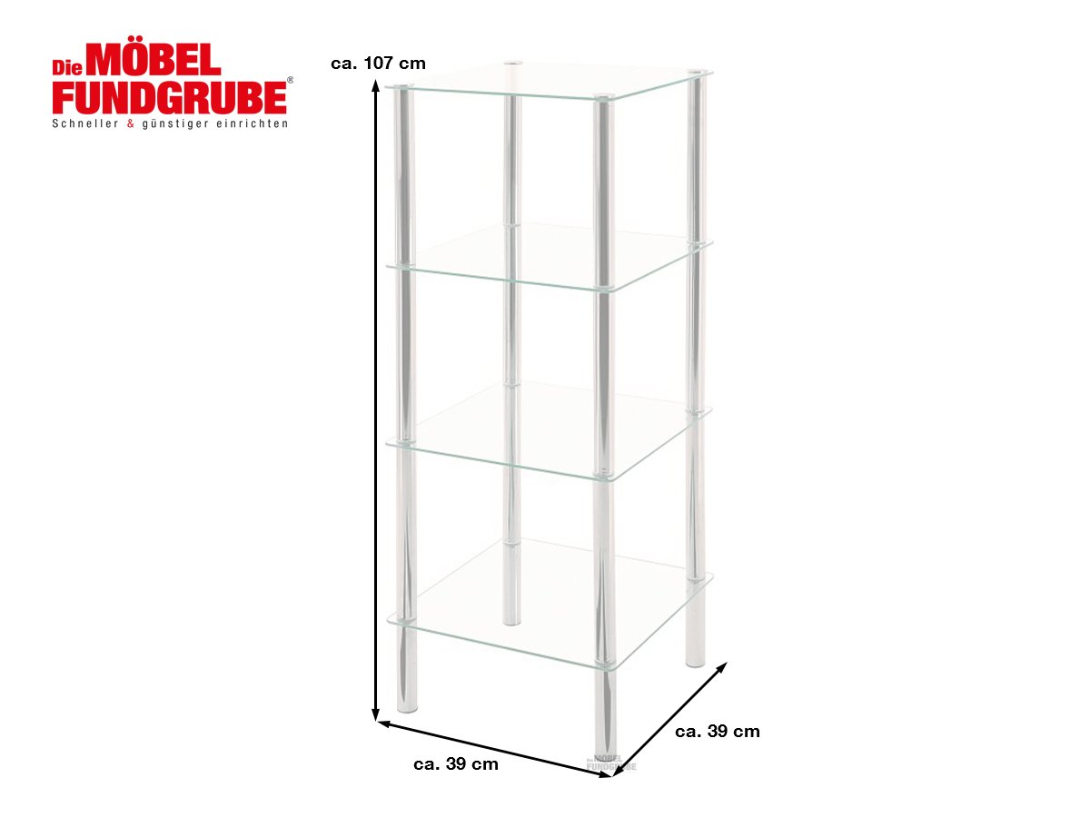 Beistelltisch chrom - Glas - quadratisch - 39 x 107 cm - EMDEN