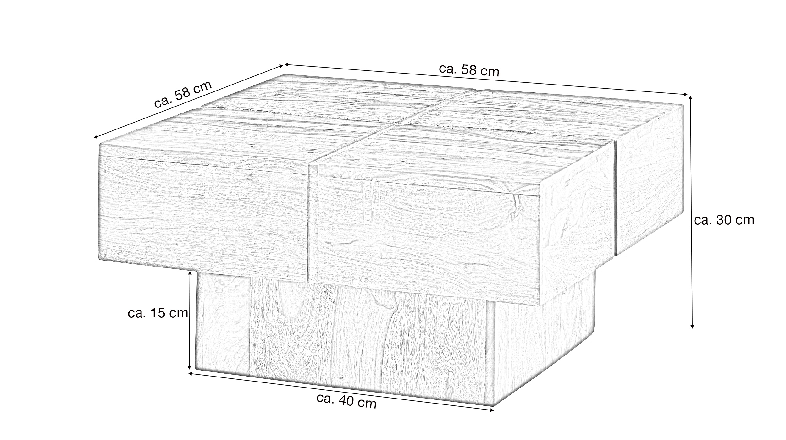 Couchtisch Sheesham massiv gebeizt 58 x 30 cm - ELIN