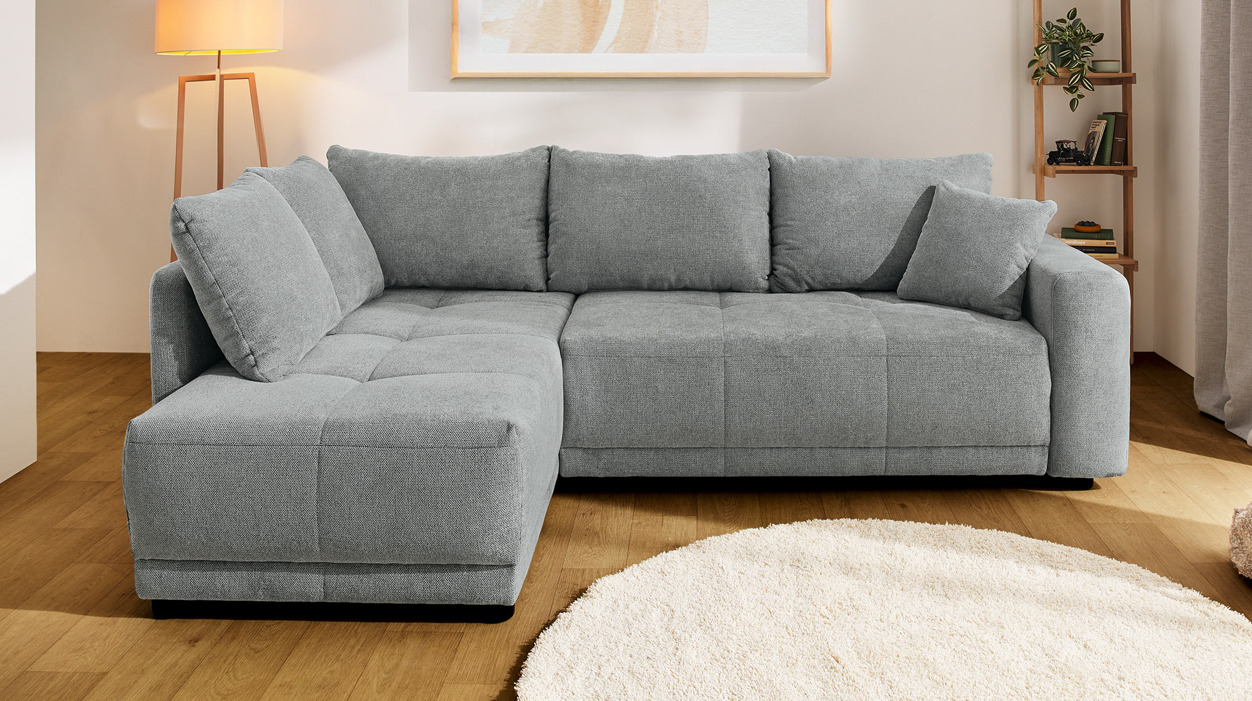 Ecksofa grau Schlaffunktion und Bettkasten 248 x 171 cm - BRAVINO