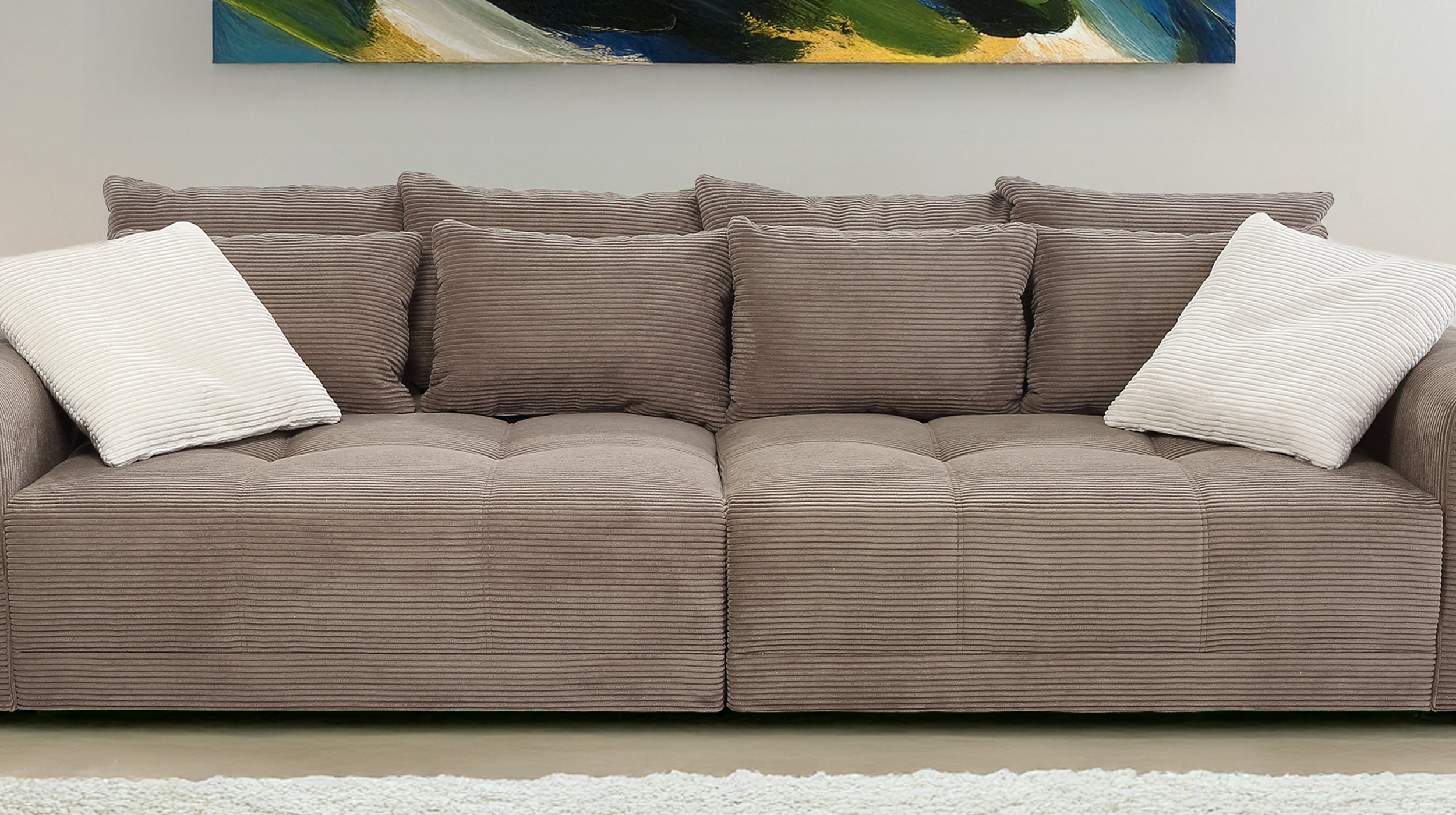 Big Sofa Cord taupe - 308 cm - Federkern - JANNI