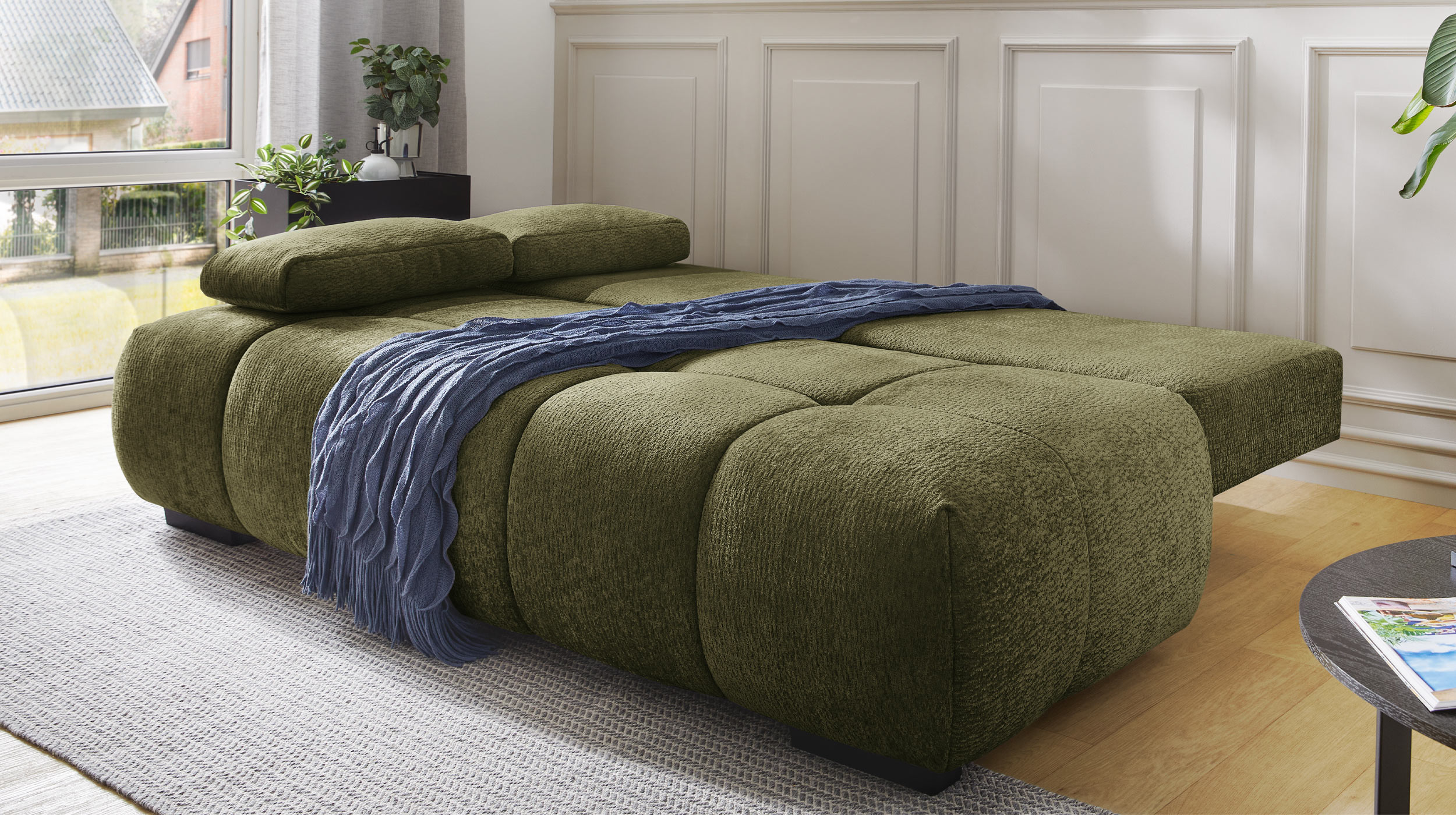 Schlafsofa grün mit Bettkasten 213 cm - RENO 