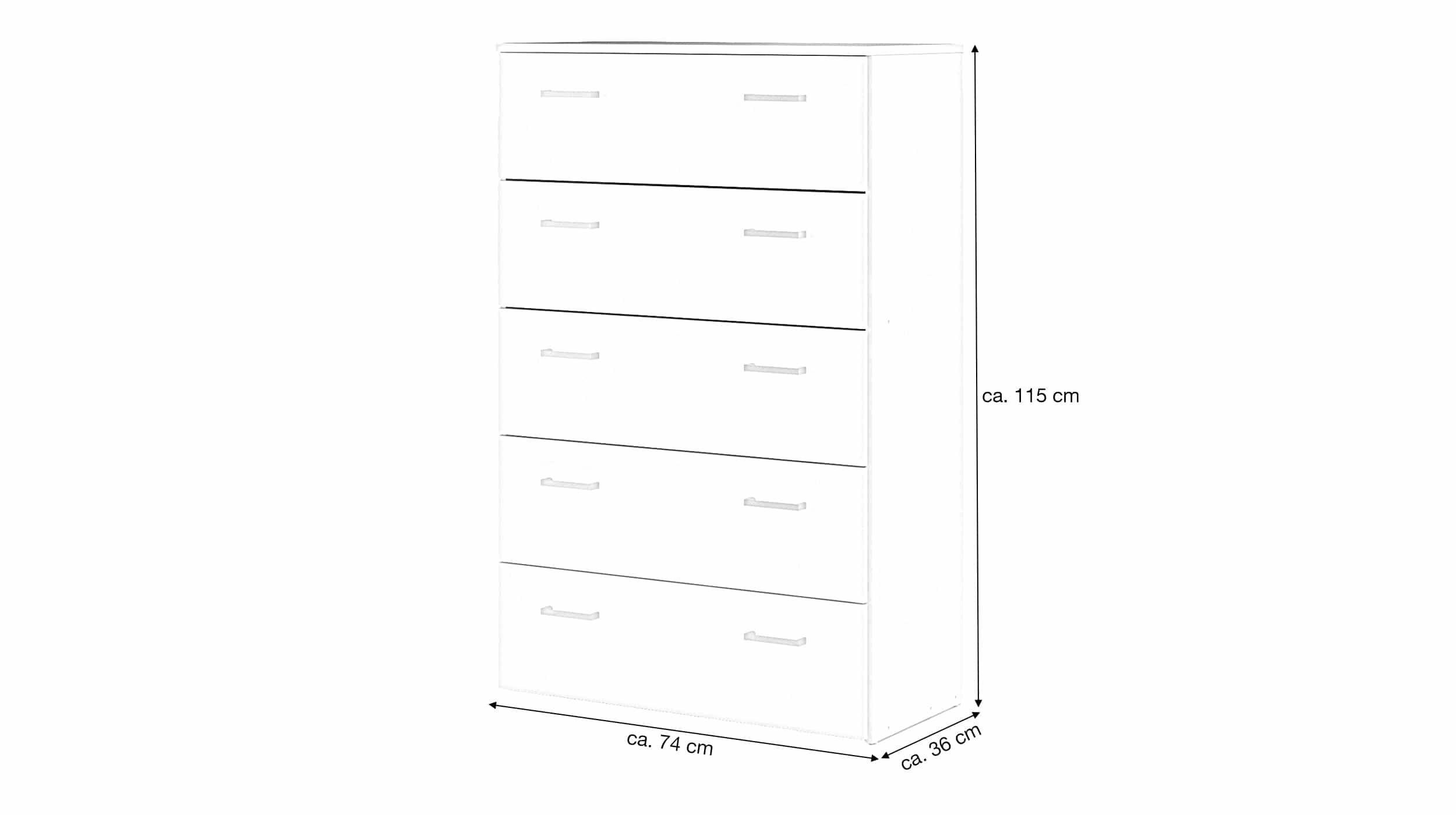 Kommode mit 5 Schubladen weiss 74 x 115 cm - SPACE