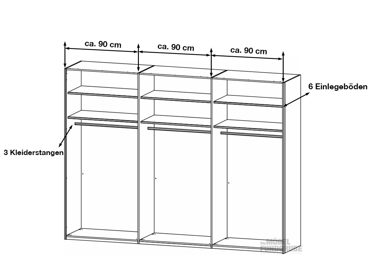 Schwebetürenschrank grau Spiegel 271 cm - rauch - KULMBACH