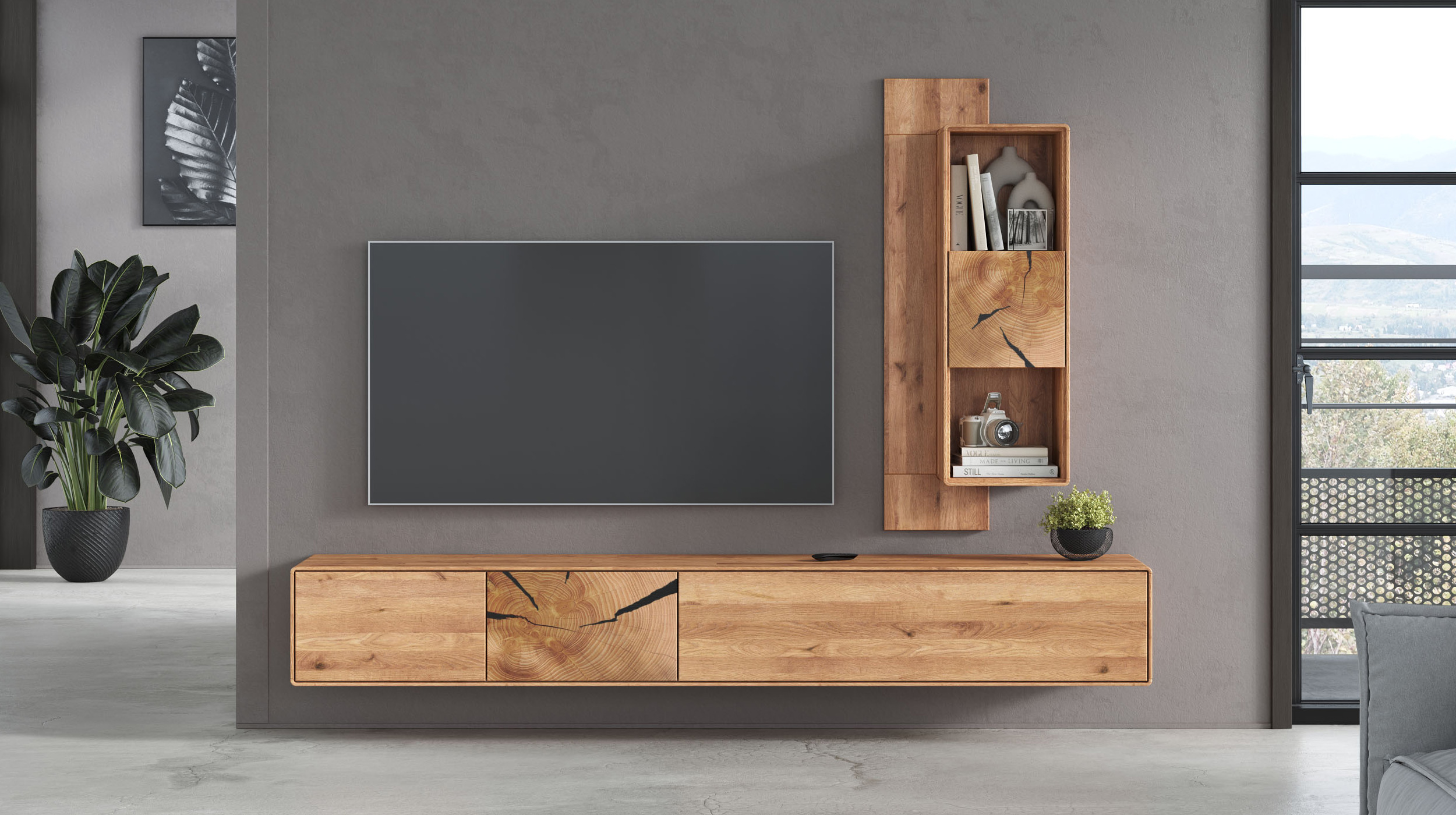TV - Lowboard Wildeiche massiv geölt 220 cm TV-Board - TORVEN