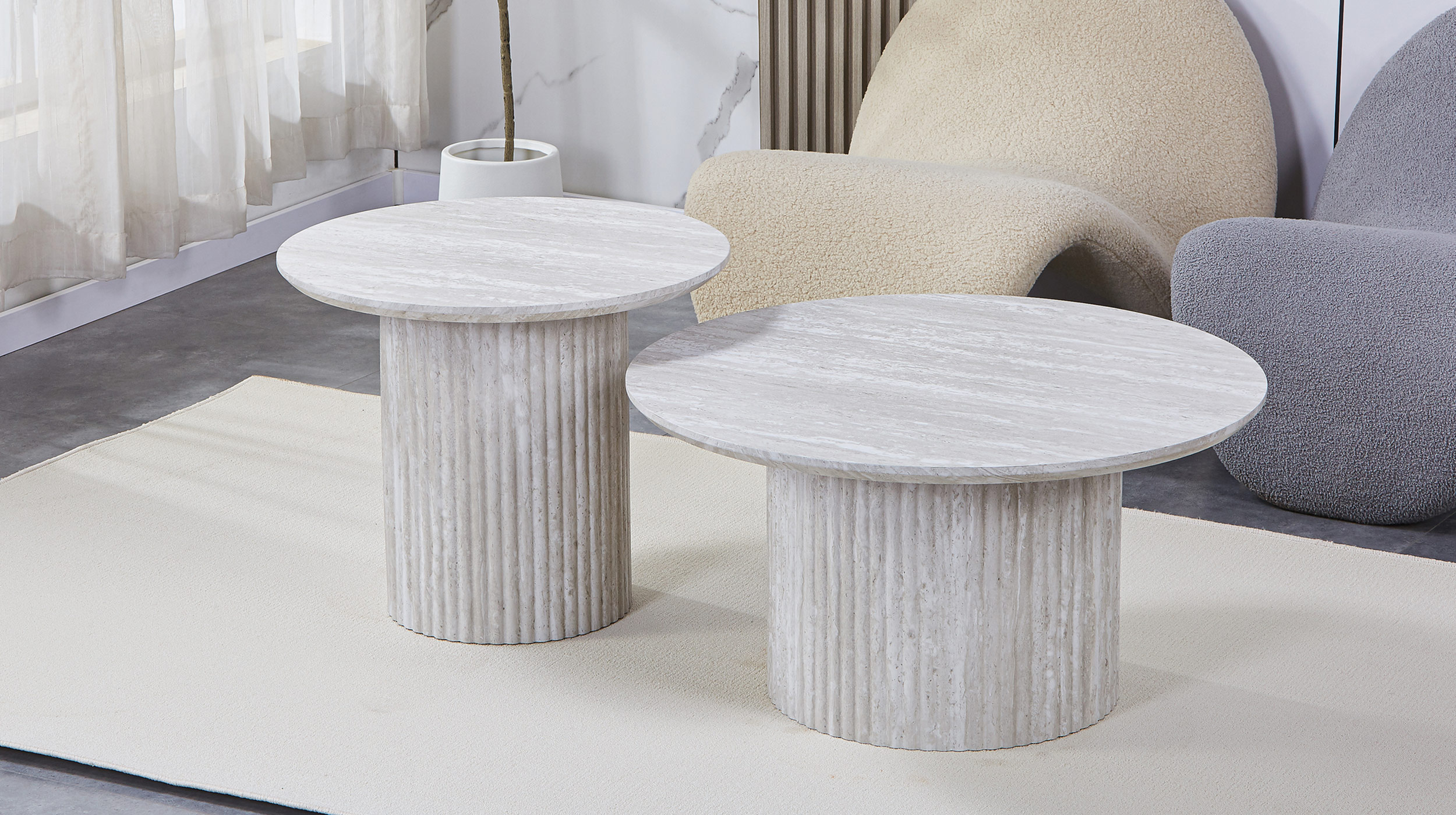 Couchtisch 2er-Set Kalksteinoptik weiß - 80 cm - 60 cm - LIANA