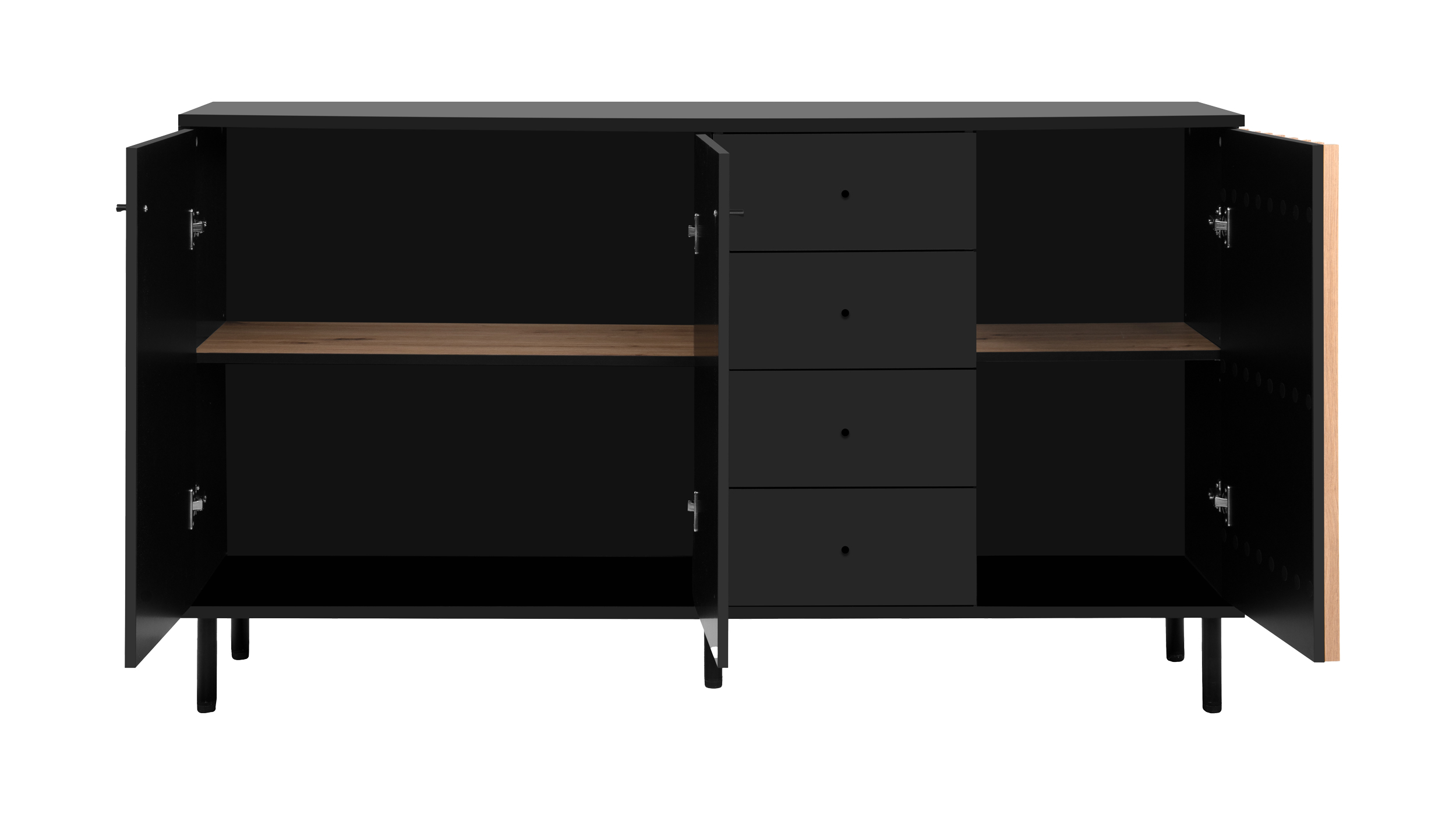 Sideboard schwarz Artisan Eiche - 4 Schubladen 160 cm - MONZA