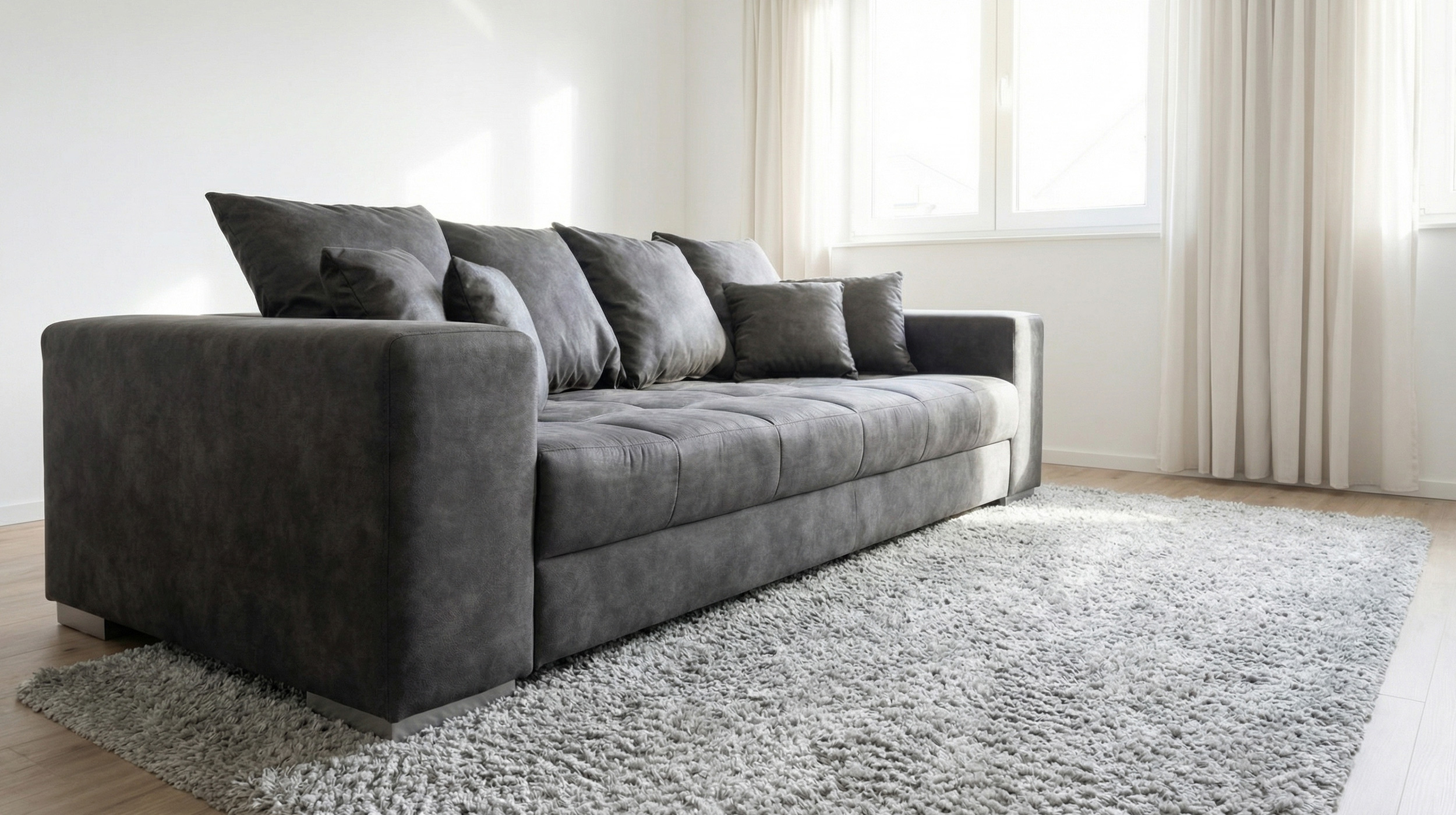Big Sofa grau Vintage - 254 cm - Microfaser - BORNEO