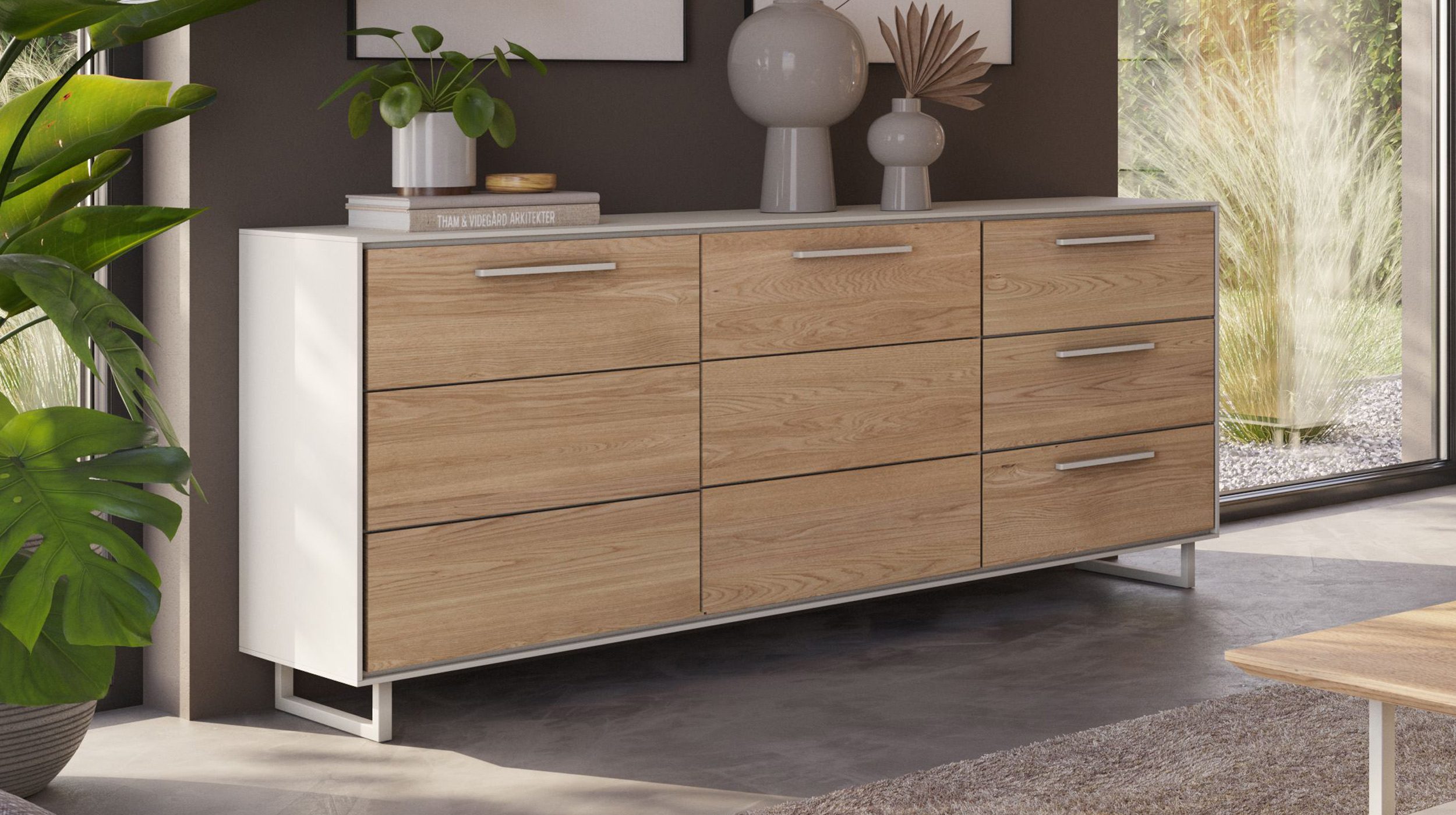 Sideboard mit 3 Schubladen Eiche teilmassiv geölt 163 cm - KAI 