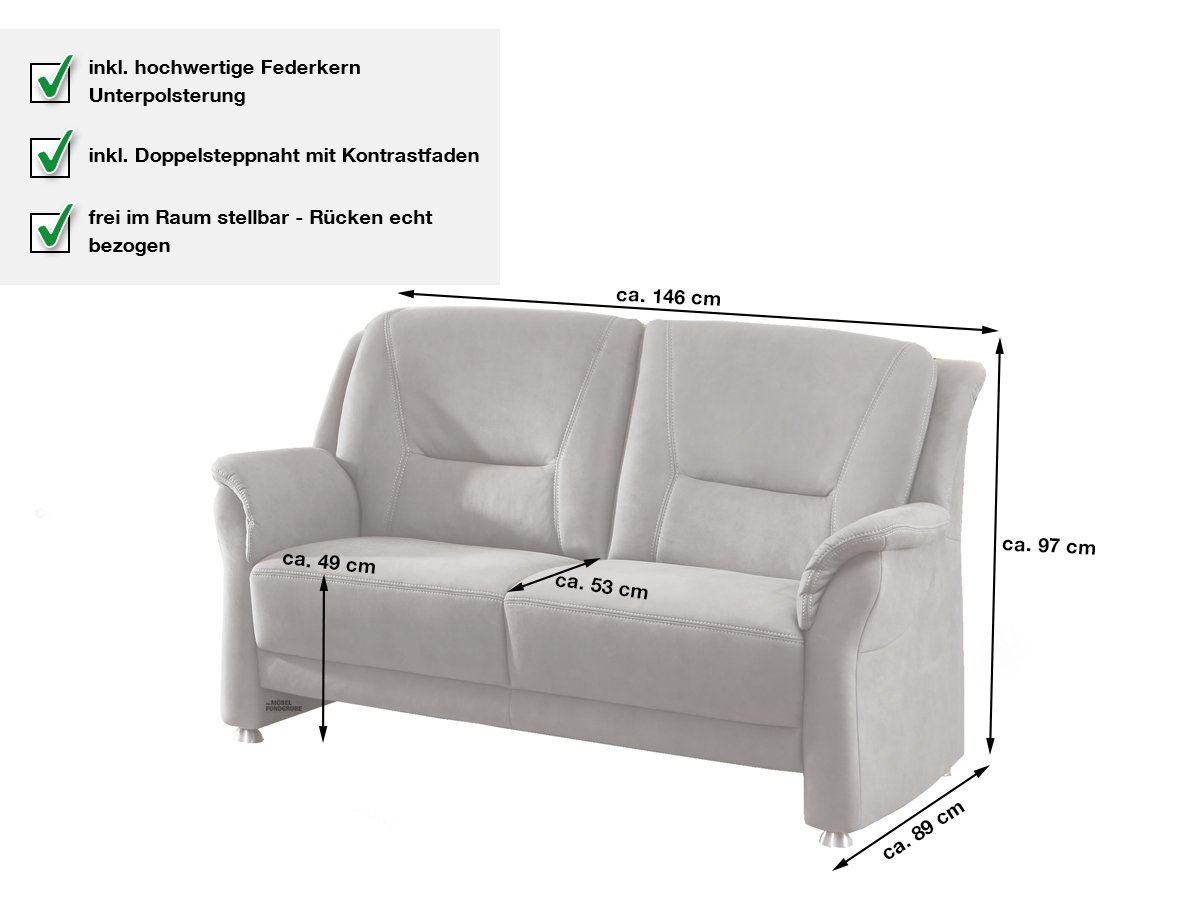 Einzelsofa 2-Sitzer grau 146 cm Federkern - LIGERO