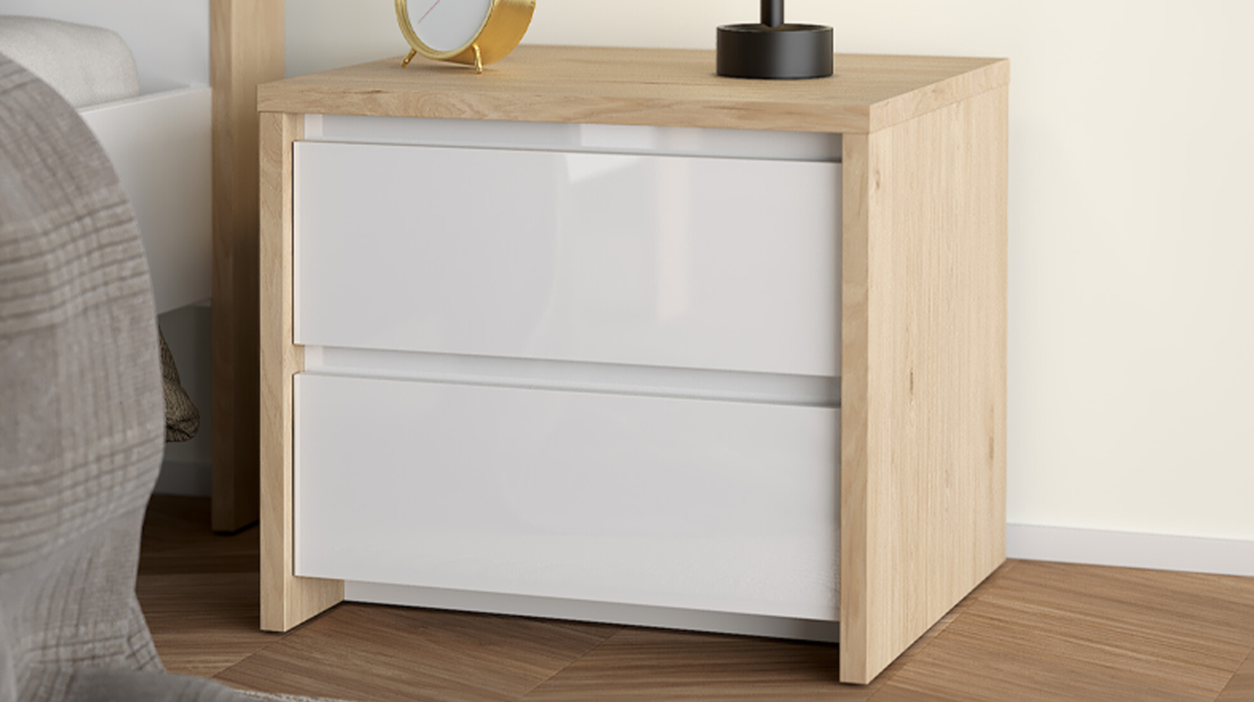 Nachttisch weiß hochglanz - Jackson Hickory 52 cm x 48 cm - NEXT