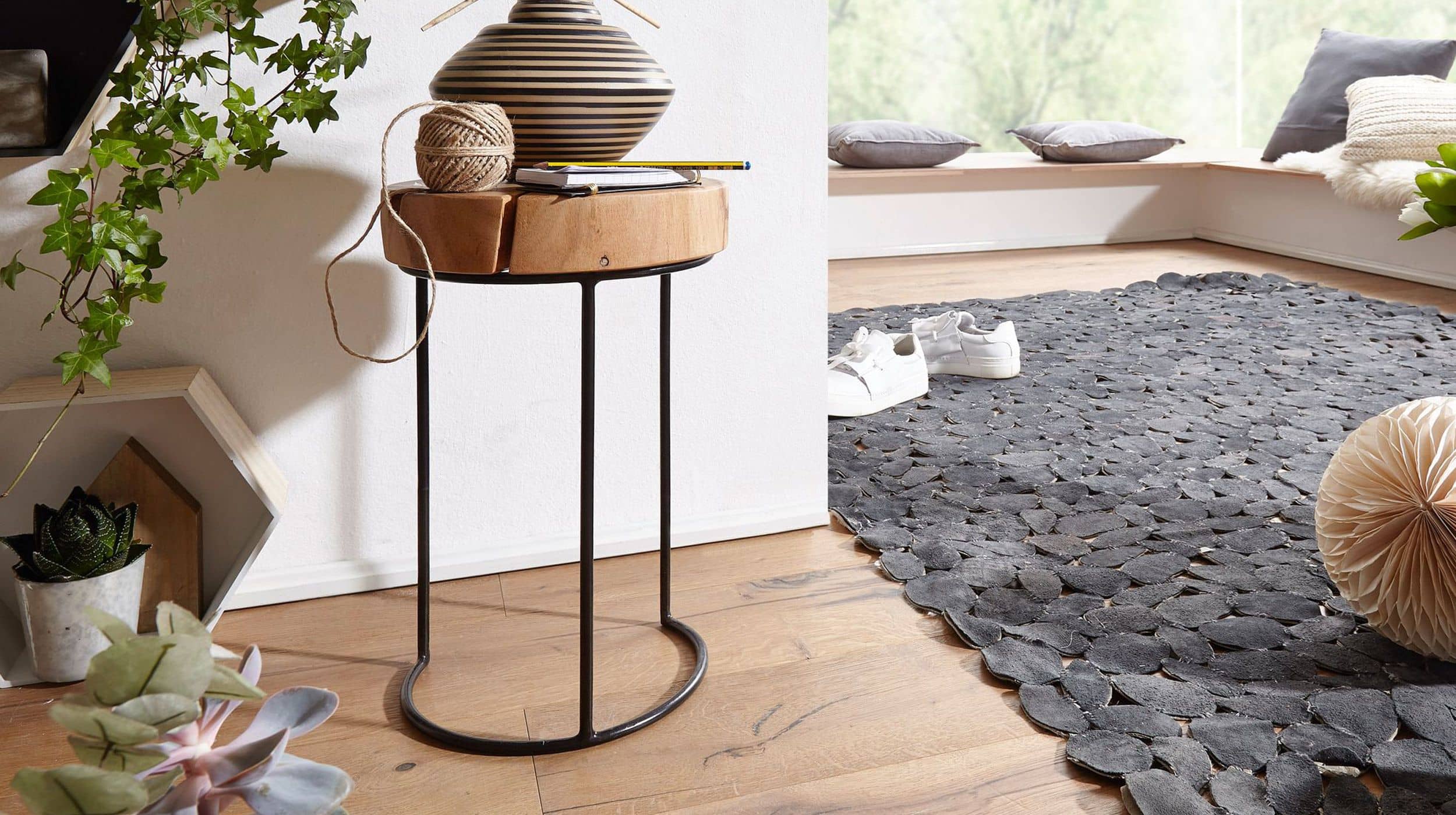Beistelltisch Akazie massiv lackiert rund 28 x 28 x 45 cm - ACAS