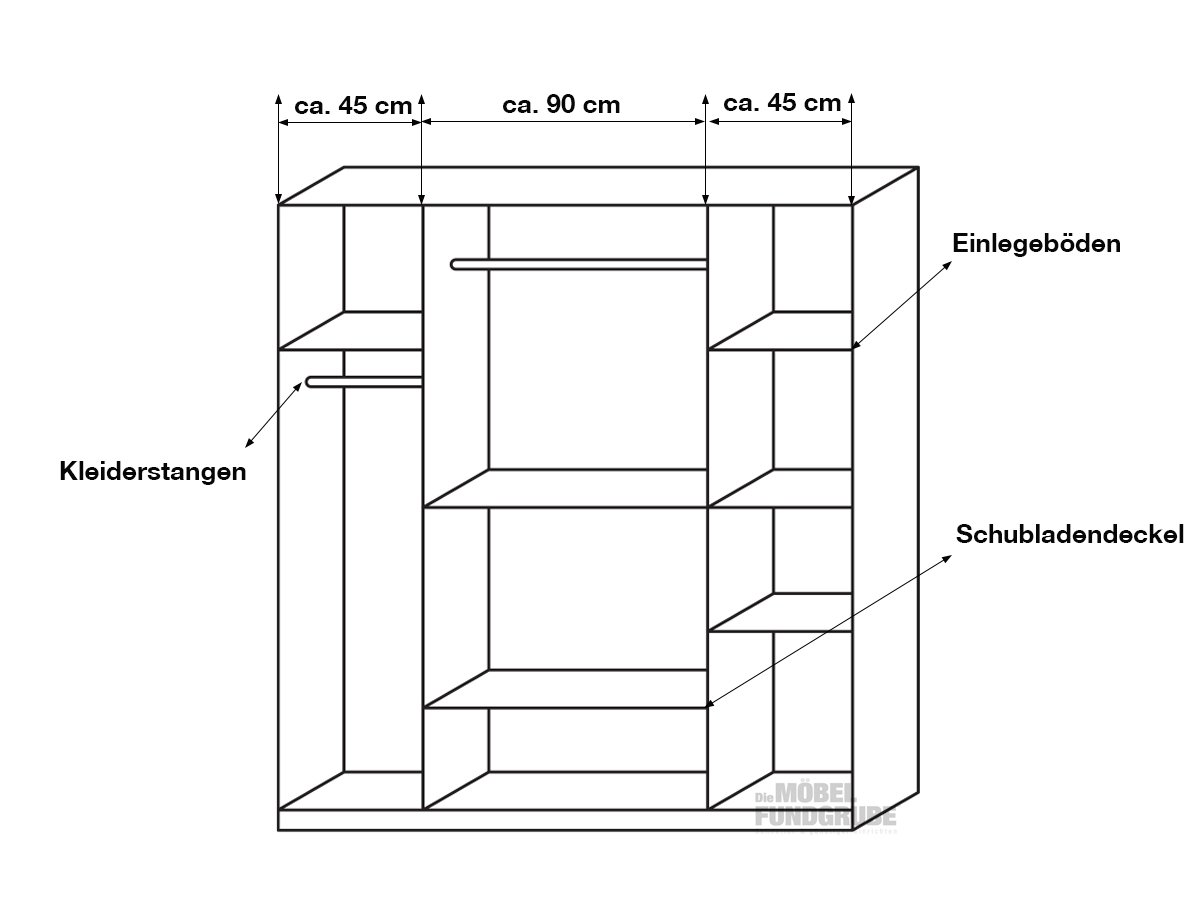 Kleiderschrank Betonoptik - weiß 181 cm - LANDSBERG-EXTRA