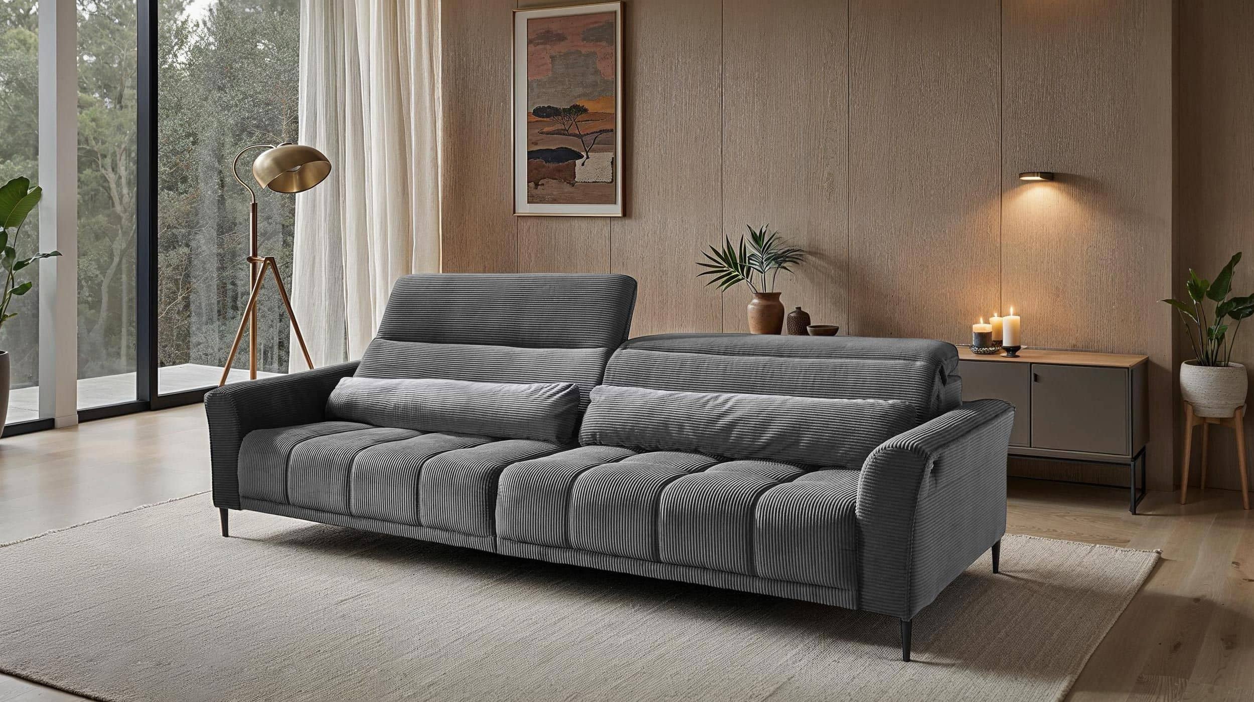 Big Sofa Cord grau - 280 cm - Nosagunterfederung - LOGAN 