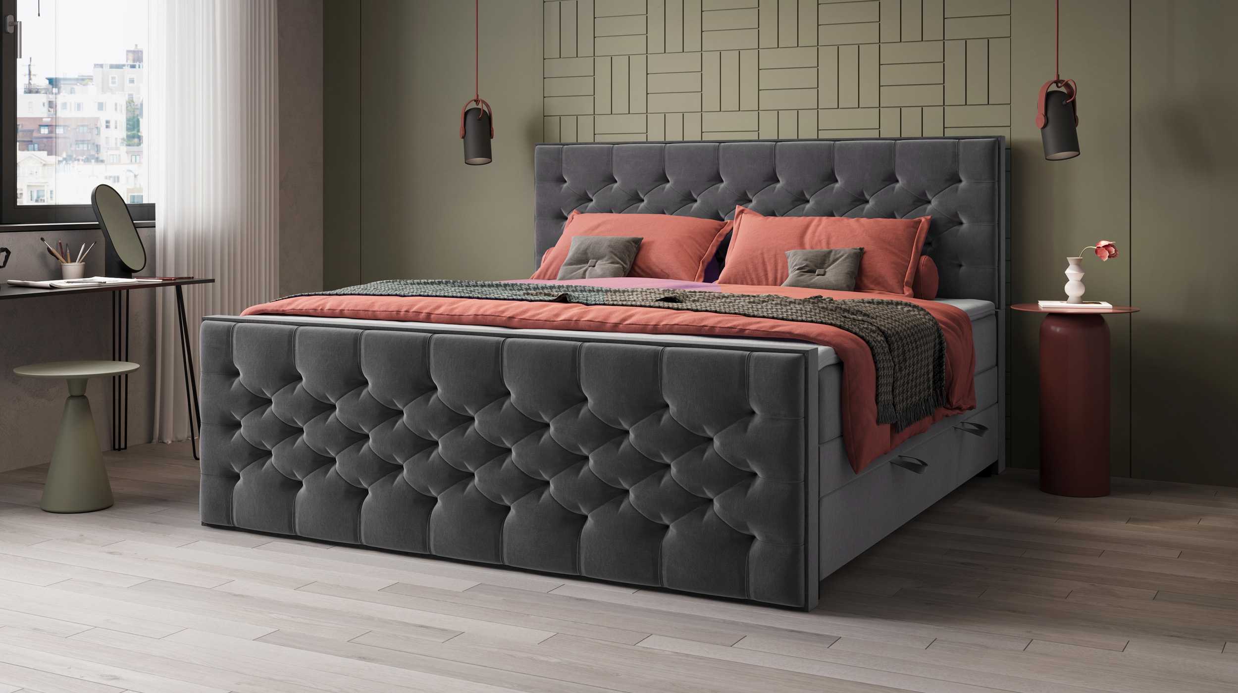 Boxspringbett 200 x 200 cm mit Bettkasten grau - LANCIANO 