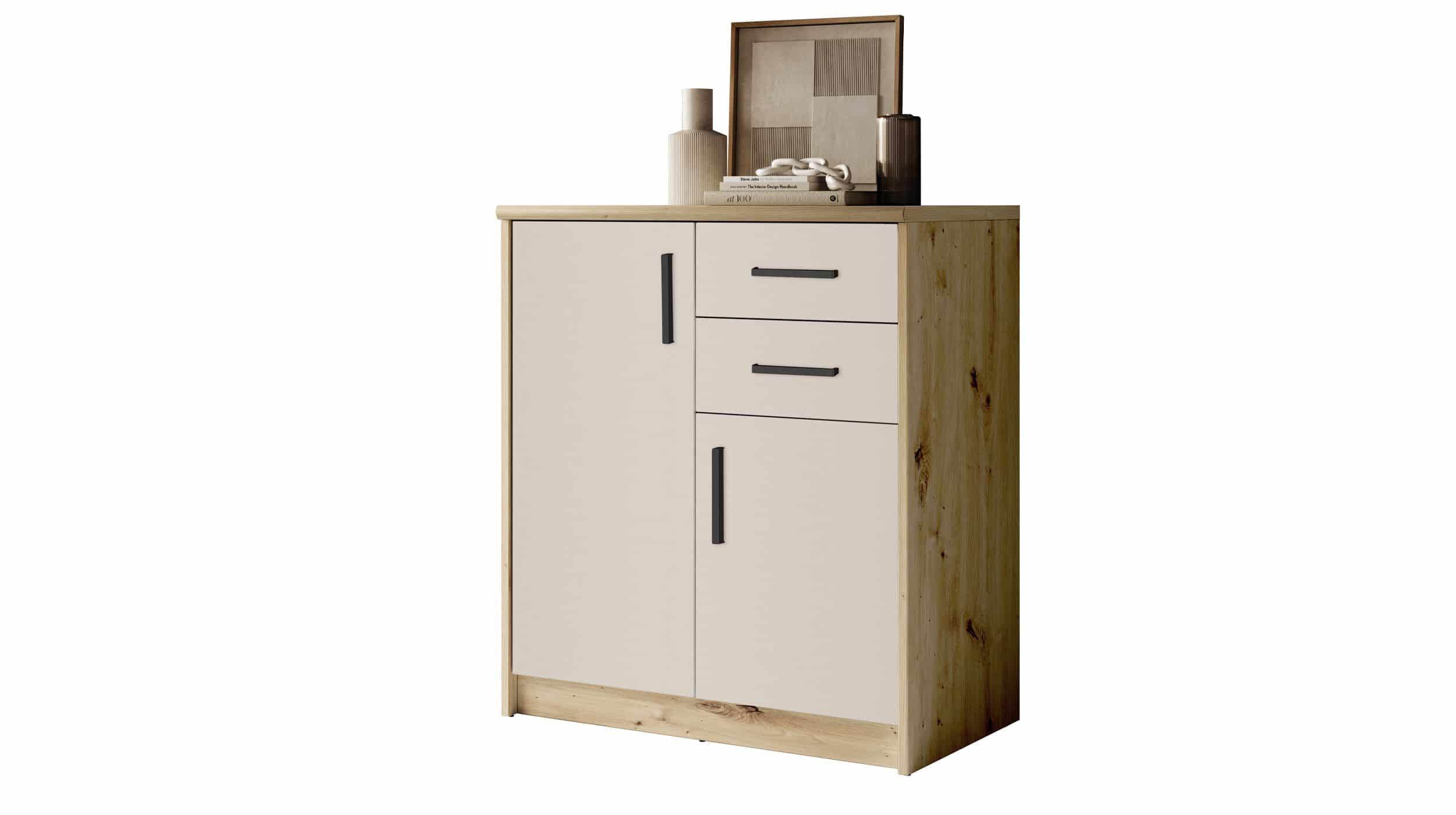 Kommode mit 2 Schubladen beige - Artisan Eiche 74 x 50 cm - NELLY