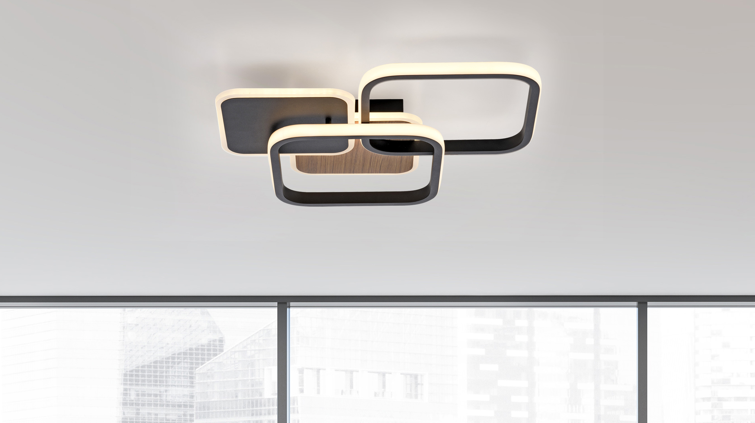 Deckenleuchte LED schwarz - Holzoptik 39 x 46 cm - SEVENT