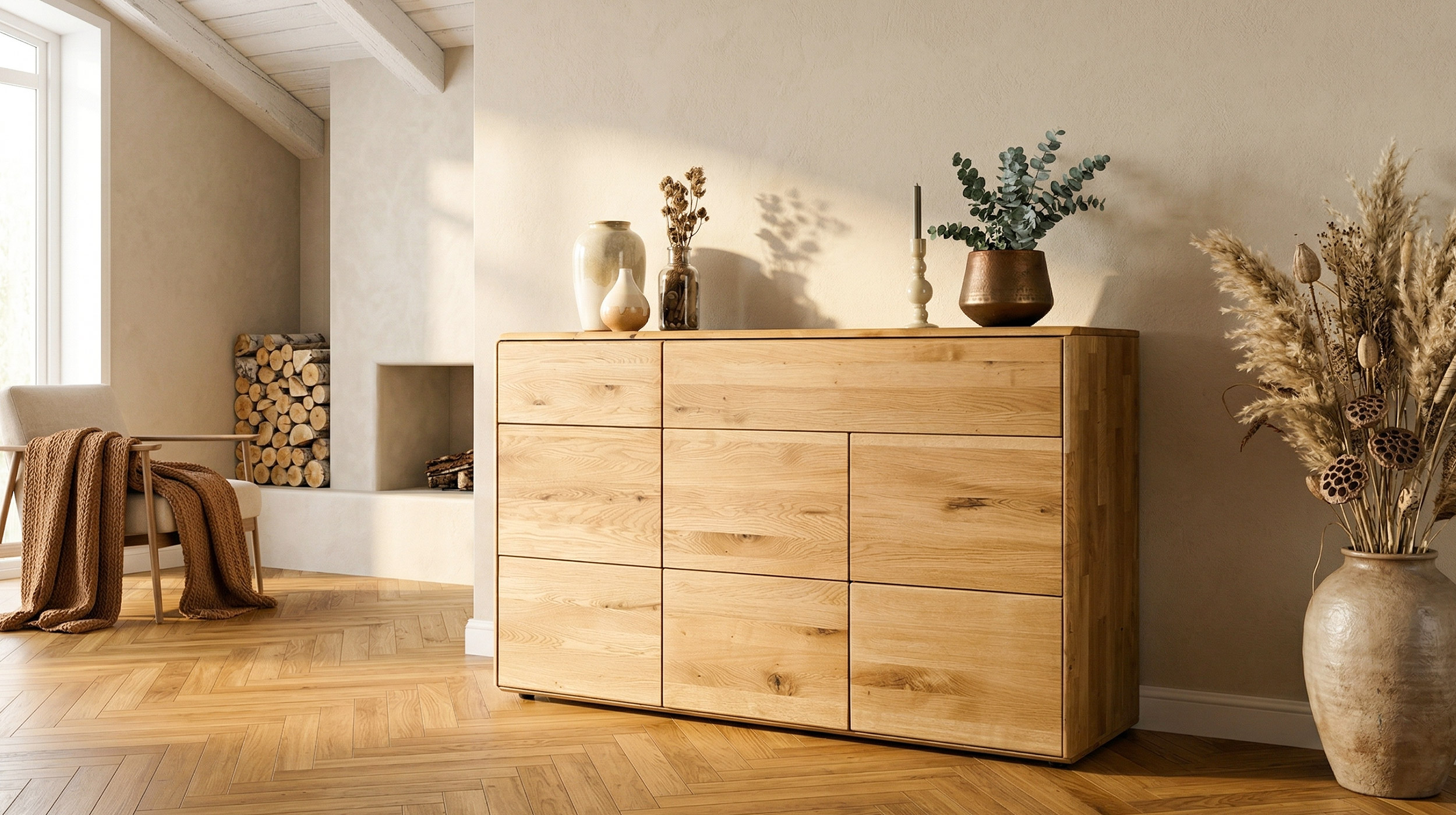 Kommode mit 2 Schubladen Wildeiche massiv geölt 149 cm - SKOV