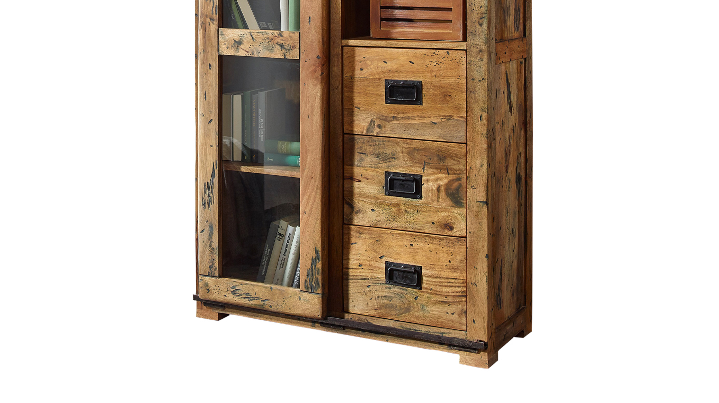 Vitrine mit Schiebetür Mango massiv Breite 100 cm - montiert - EMANUEL