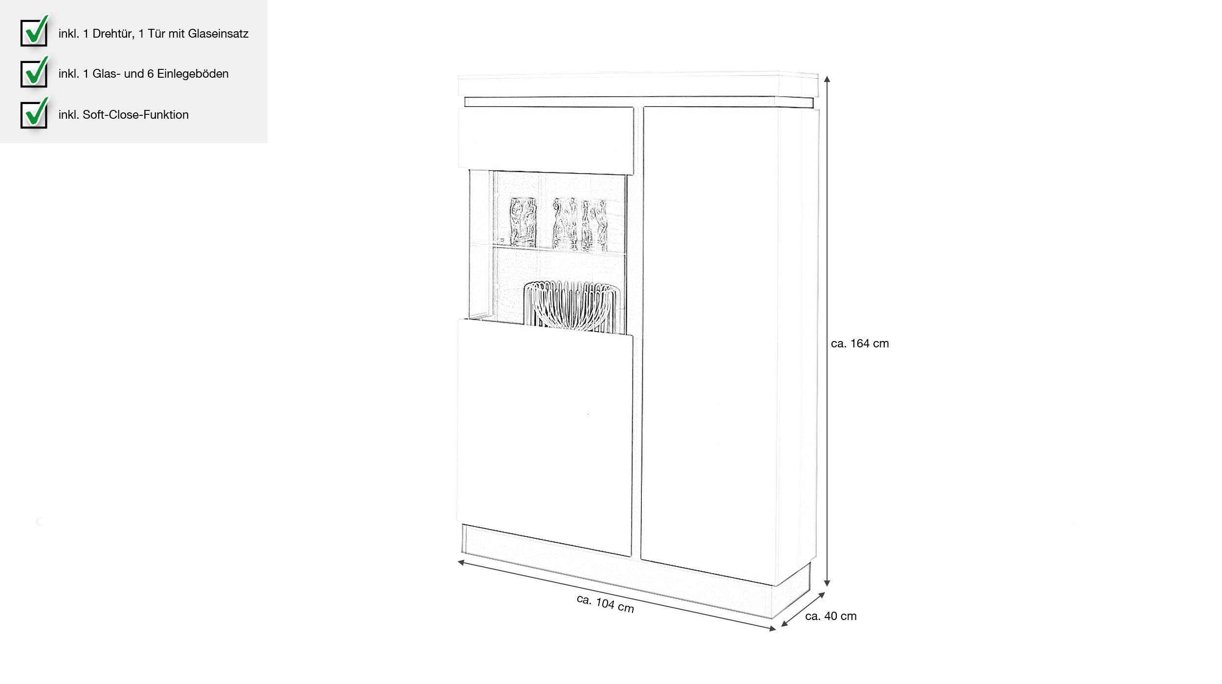 Vitrine mit Glastür alpinweiß B 104 x H 164 cm - CAMPANIA