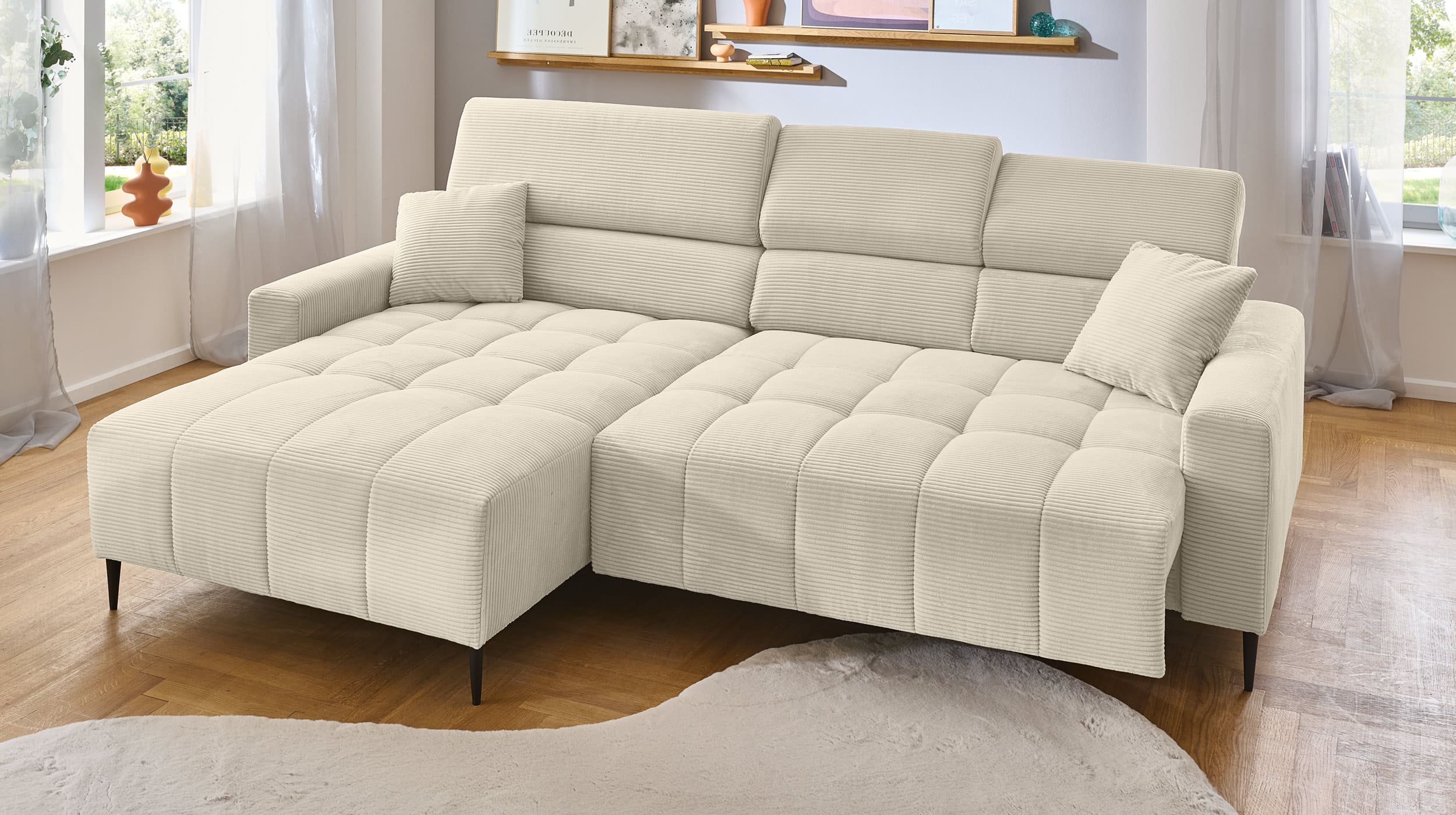 Ecksofa Cord beige - 256 x 180 cm - SIMPLE 