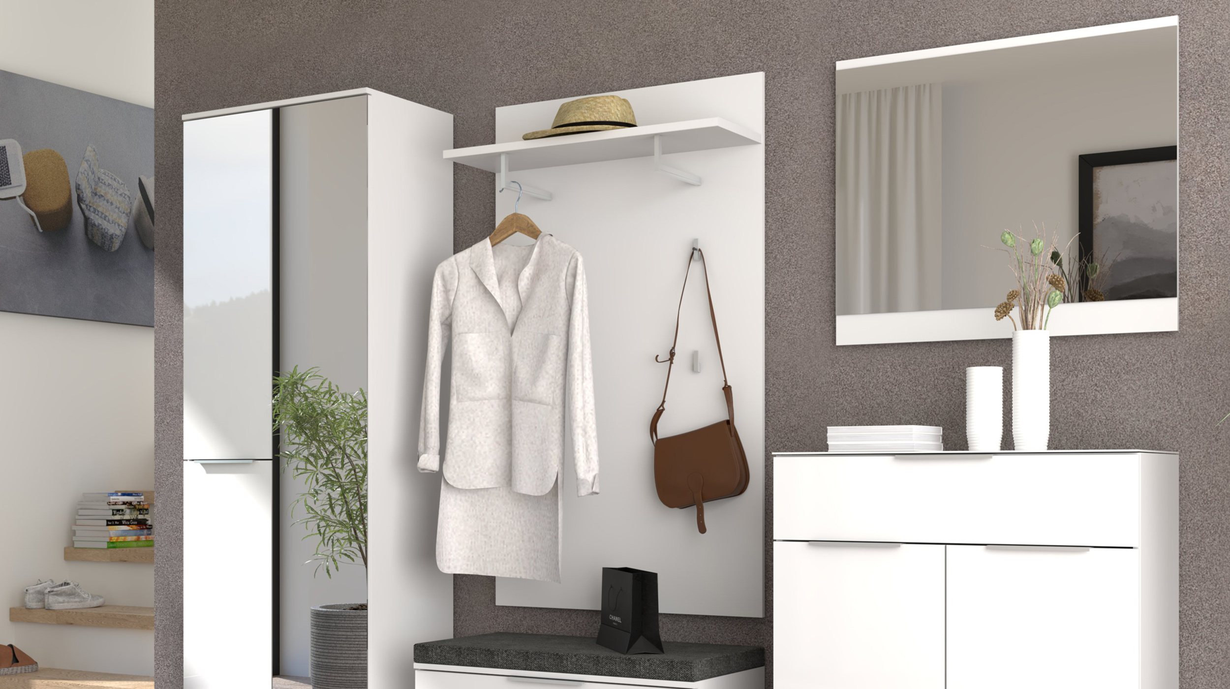 Wandgarderobe Paneel weiß 80 x 138 cm - SANTORIN
