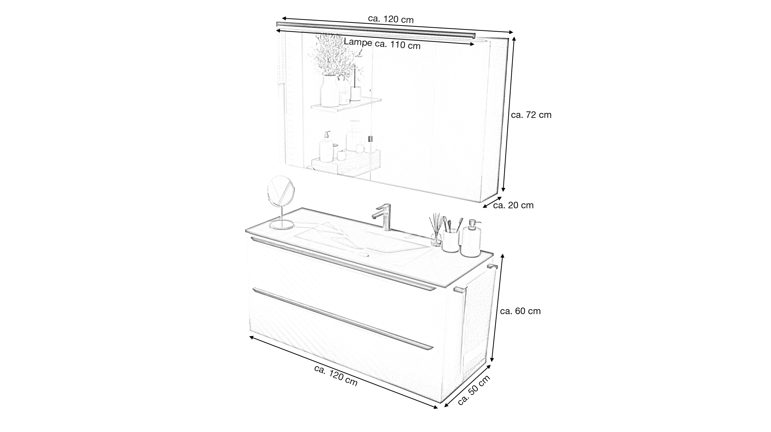 Badmöbel-Set weiß glanz - 2 Teile - Waschtisch 120 cm - FERNANDA