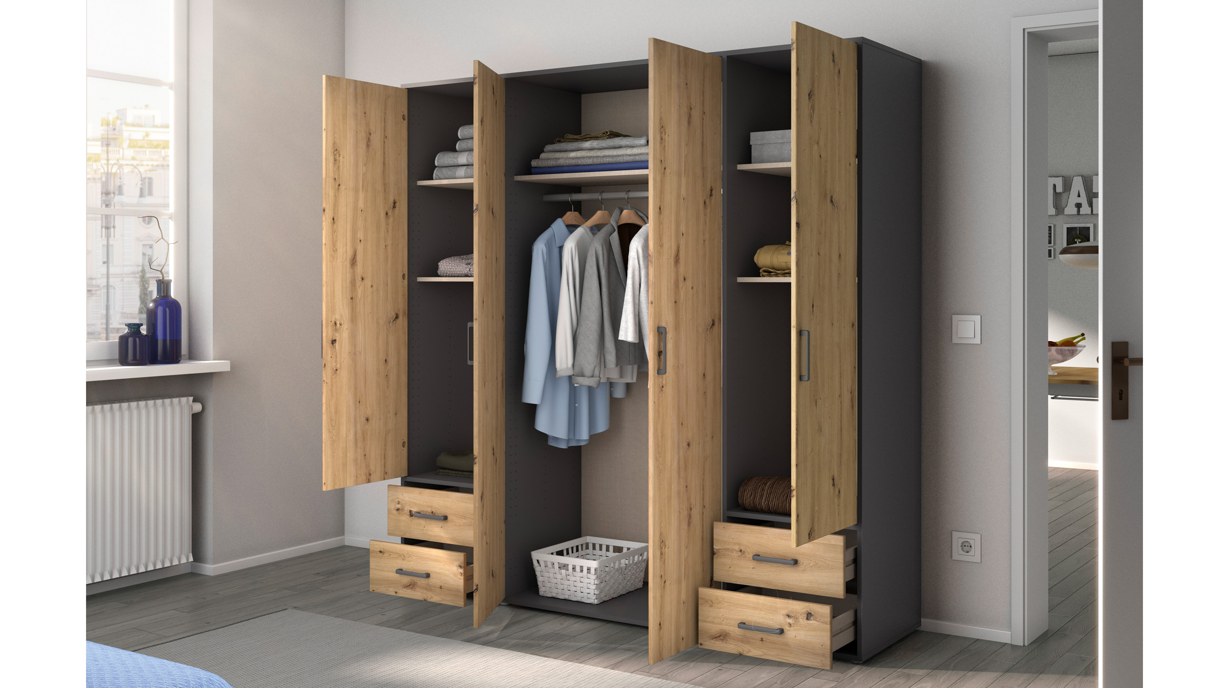Kleiderschrank Artisan Eiche - grau - 187 cm - rauch - VOYAGER
