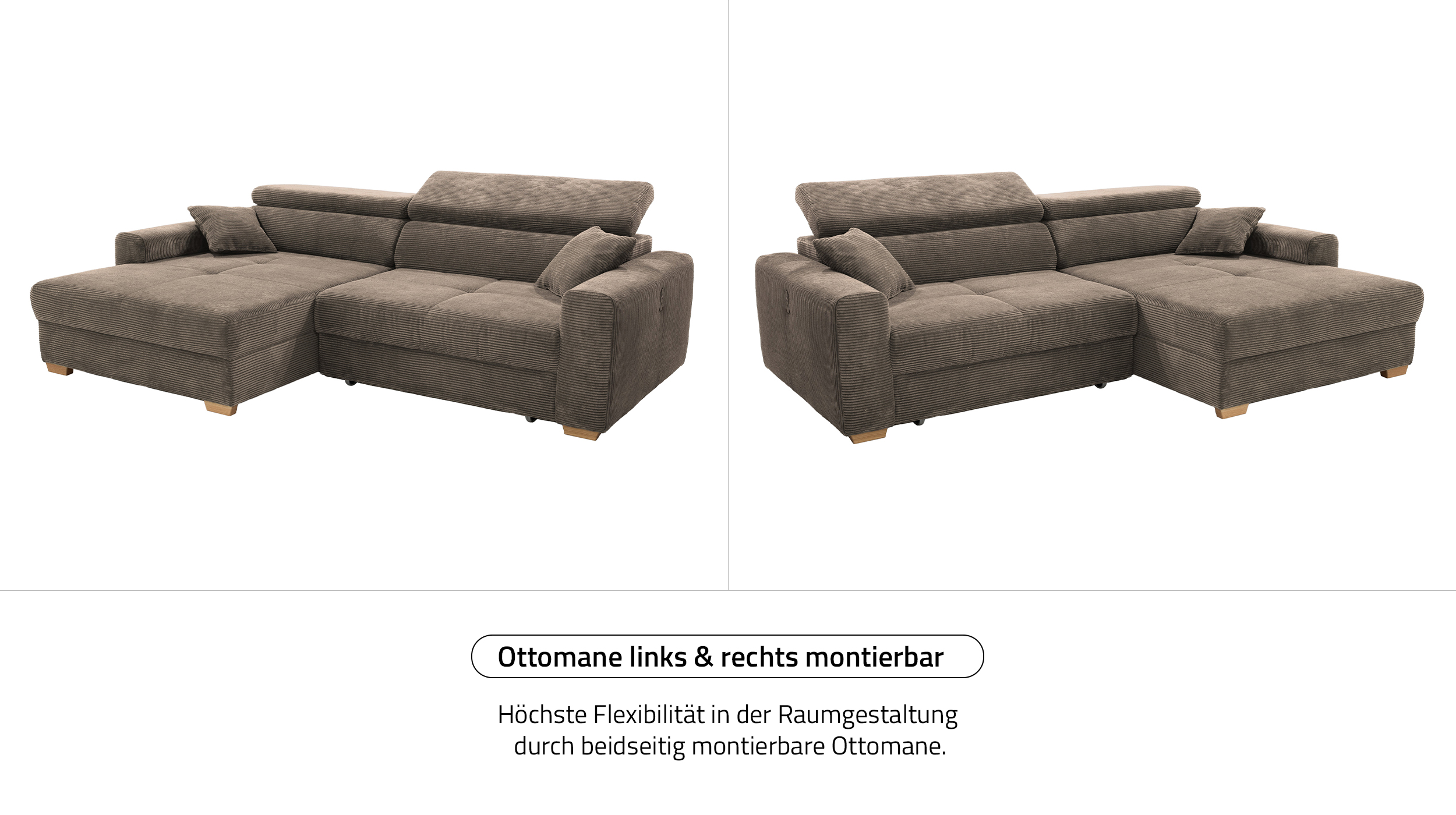 Ecksofa Cord elektrisch ausfahrbar taupe 277 cm - SLIDER