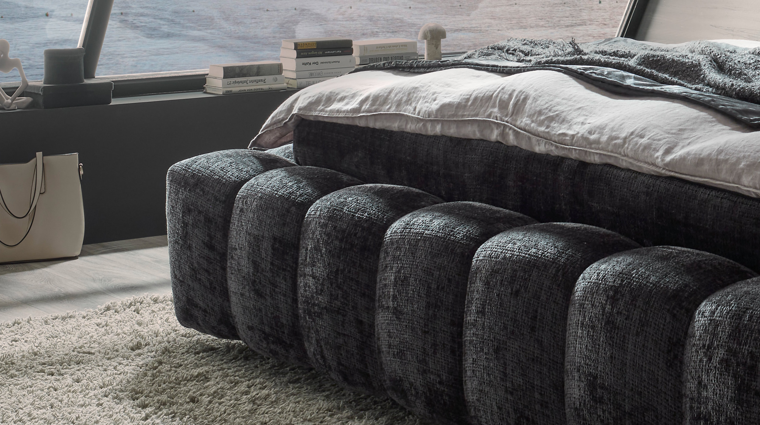 Polsterbett 180 x 200 cm schwarz Chenille - BEXLEY