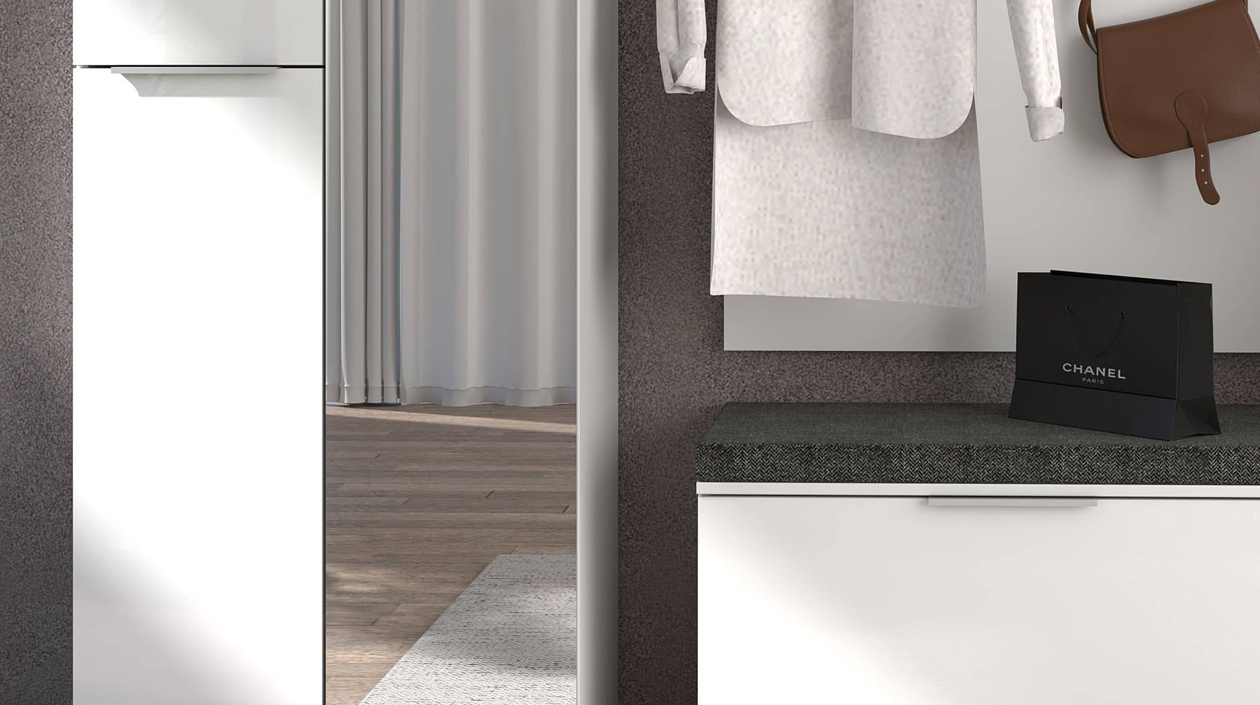 Garderoben-Set weiß Glasfront 255 x 196 cm - SANTORIN