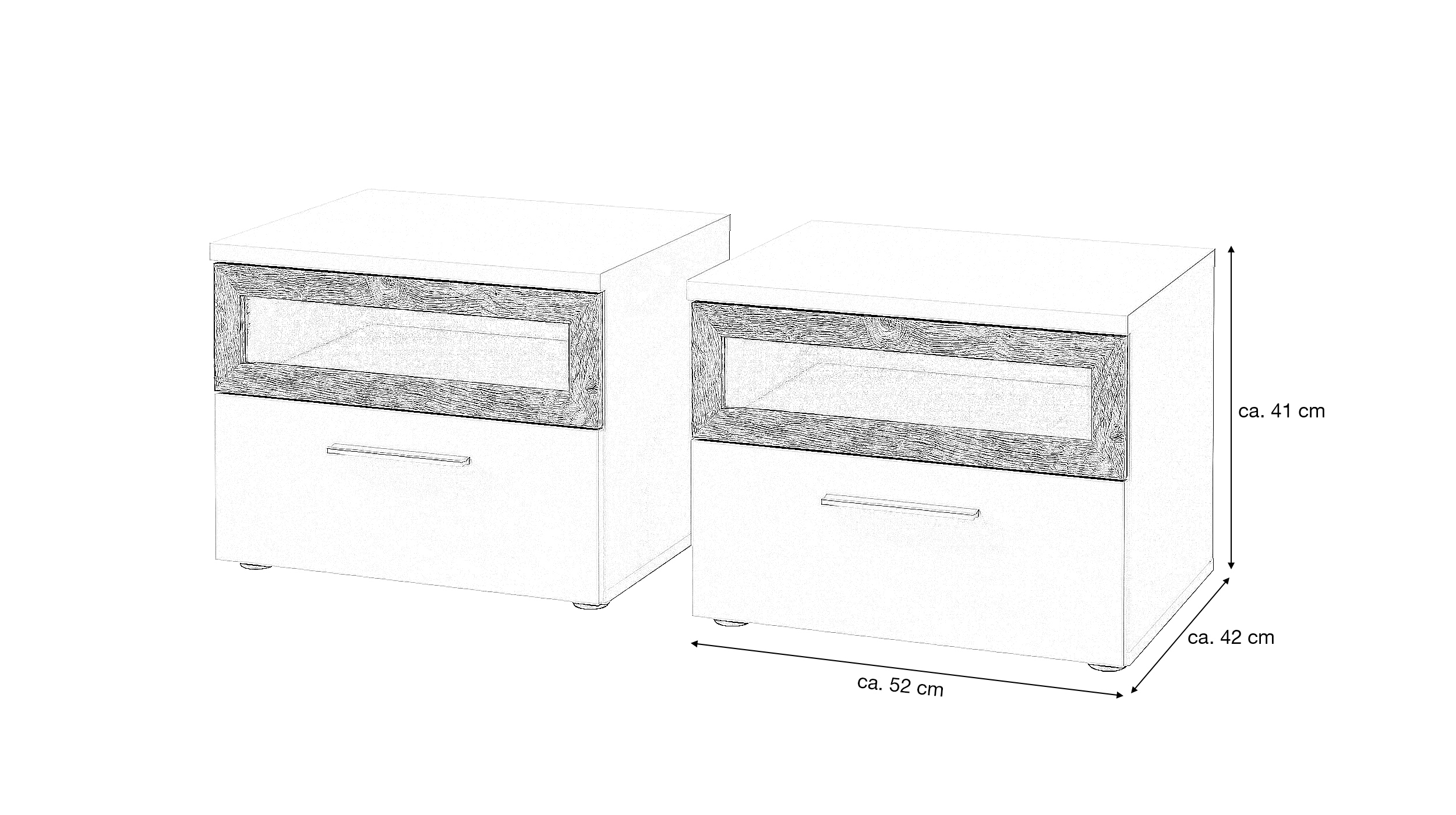 Nachttisch Paar weiß 52 x 42 cm mit Schublade - MAYACUS 