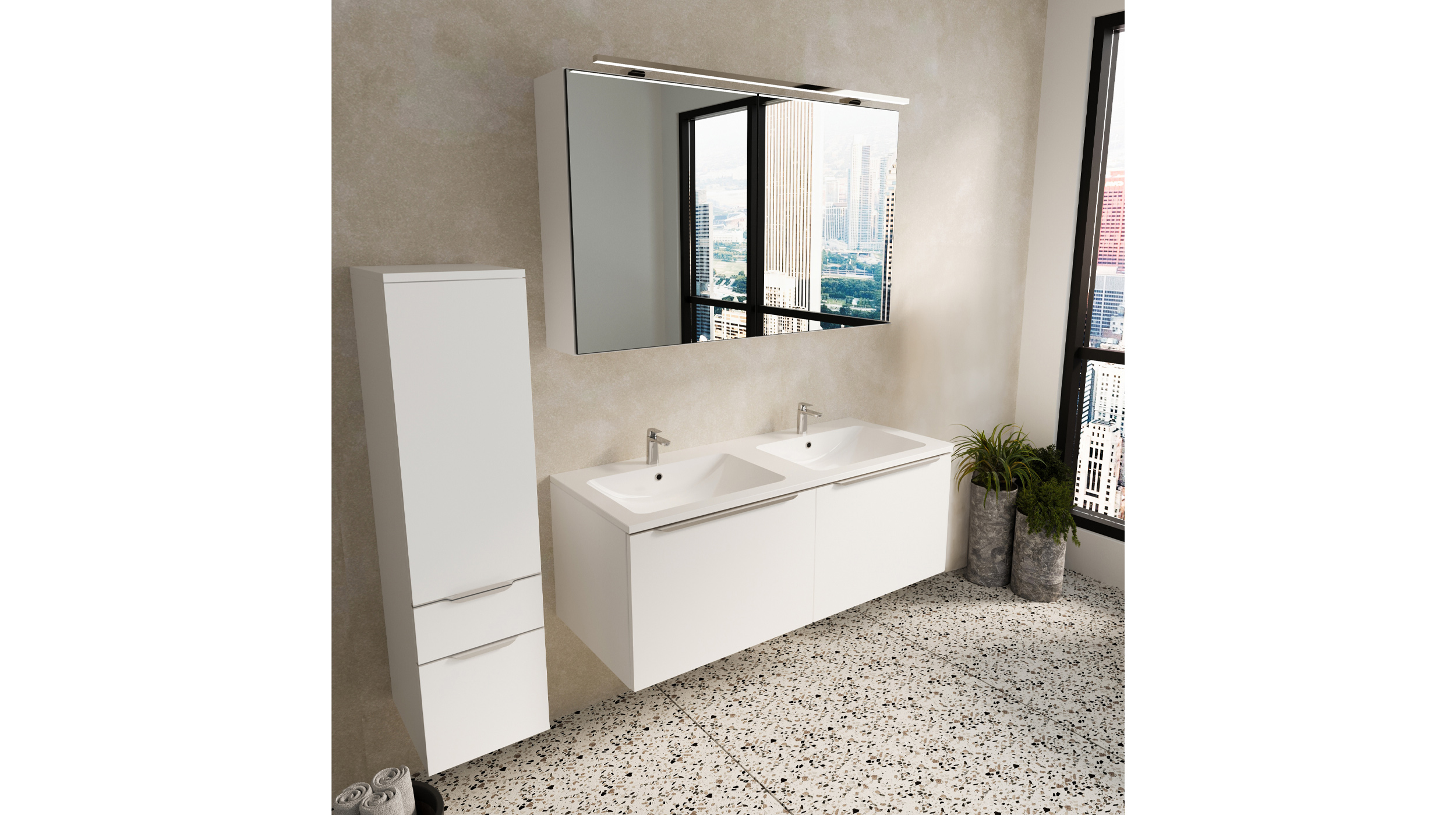 Badmöbel-Set weiß matt - 3 Teile mit HS - Waschtisch 121 cm - SANTANA