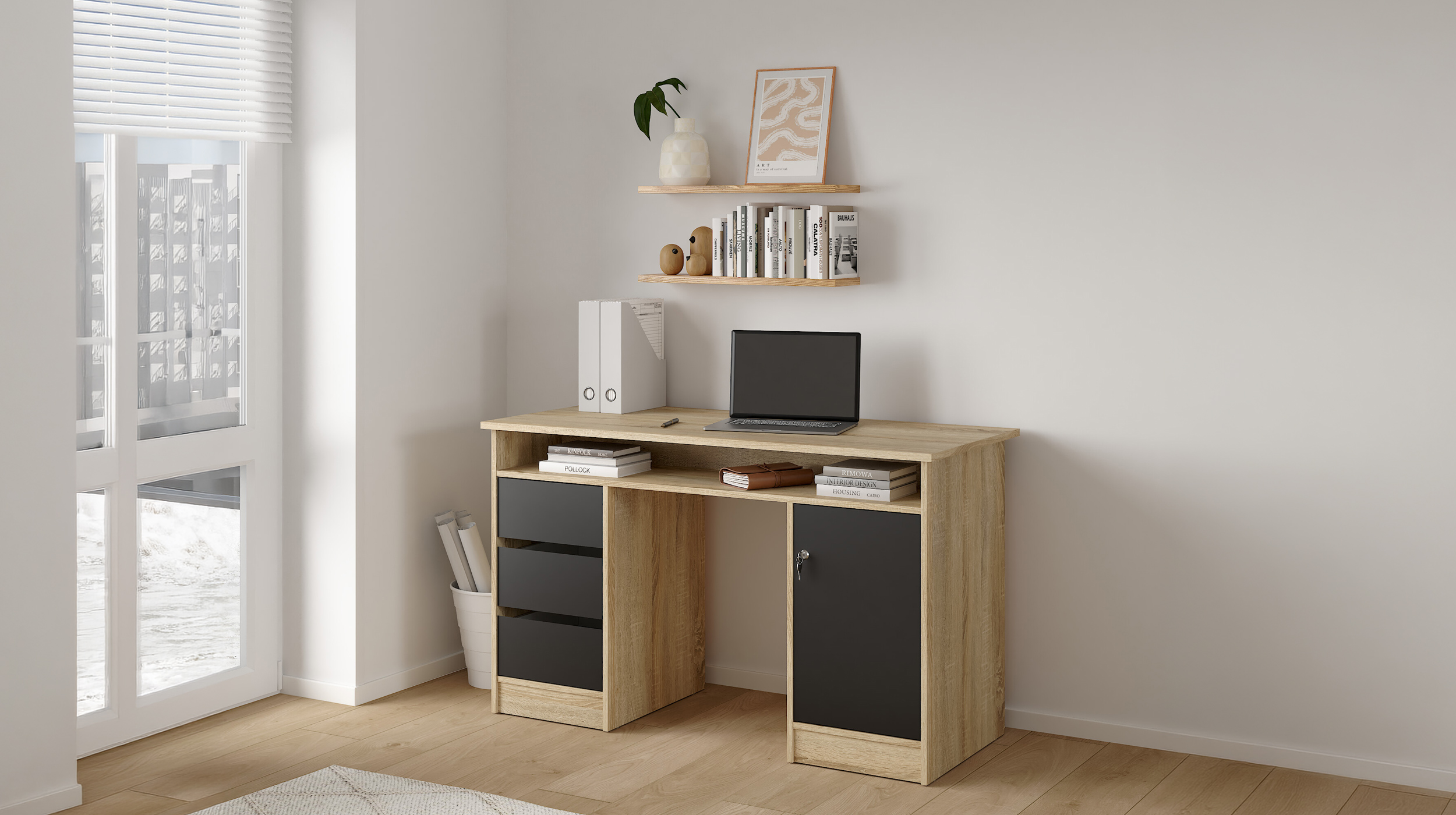 Computerschreibtisch schwarz Eiche 126 x 55 cm - FUNCTION