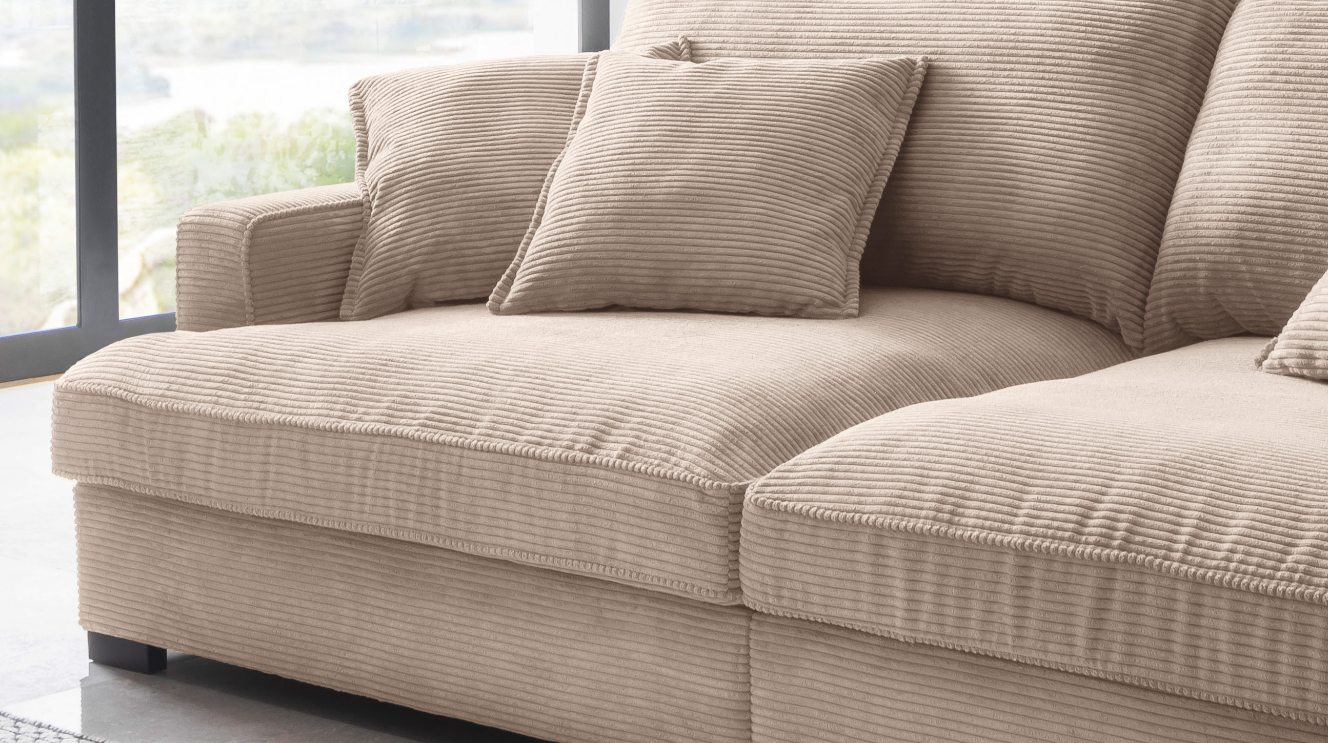 Big Sofa beige Cordbezug 242 cm - Nosagunterfederung - TRIBECCA 