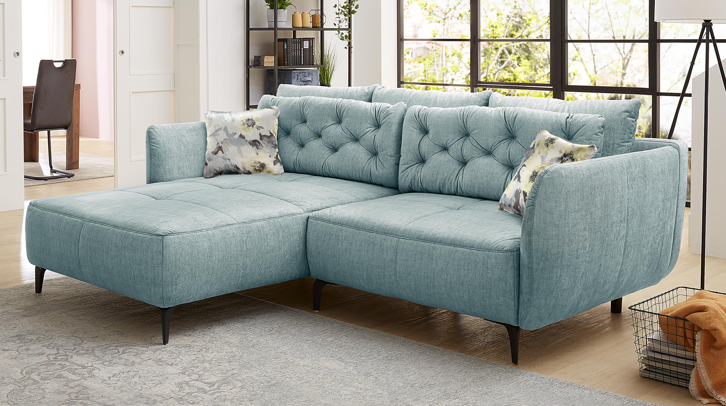 Ecksofa Veloursbezug blau 251 x 186 cm - SALO