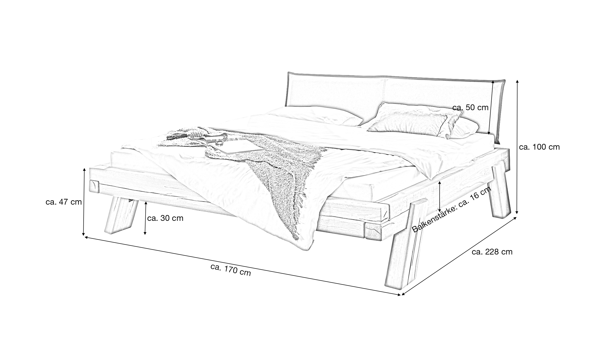 Balkenbett Massivholzbett 140 cm Kiefer geölt gebeizt - BERGTAL SOFT