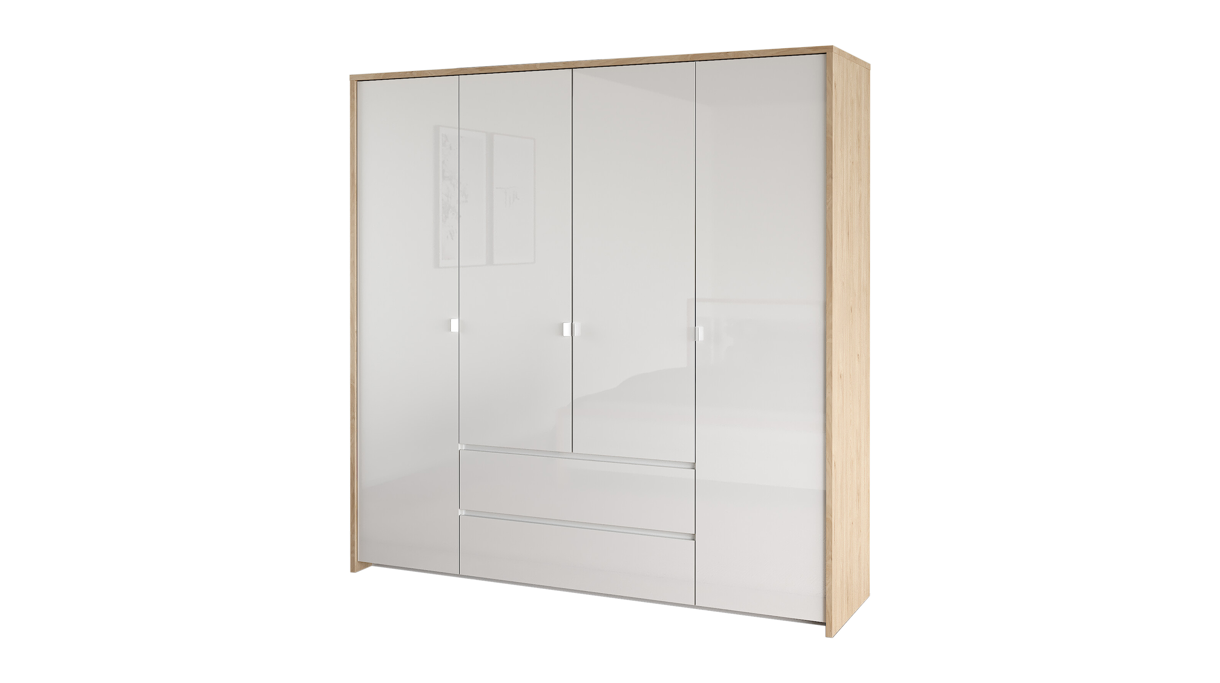 Kleiderschrank 197 cm weiß hochglanz - Jackson Hickory 4-türig - NEXT