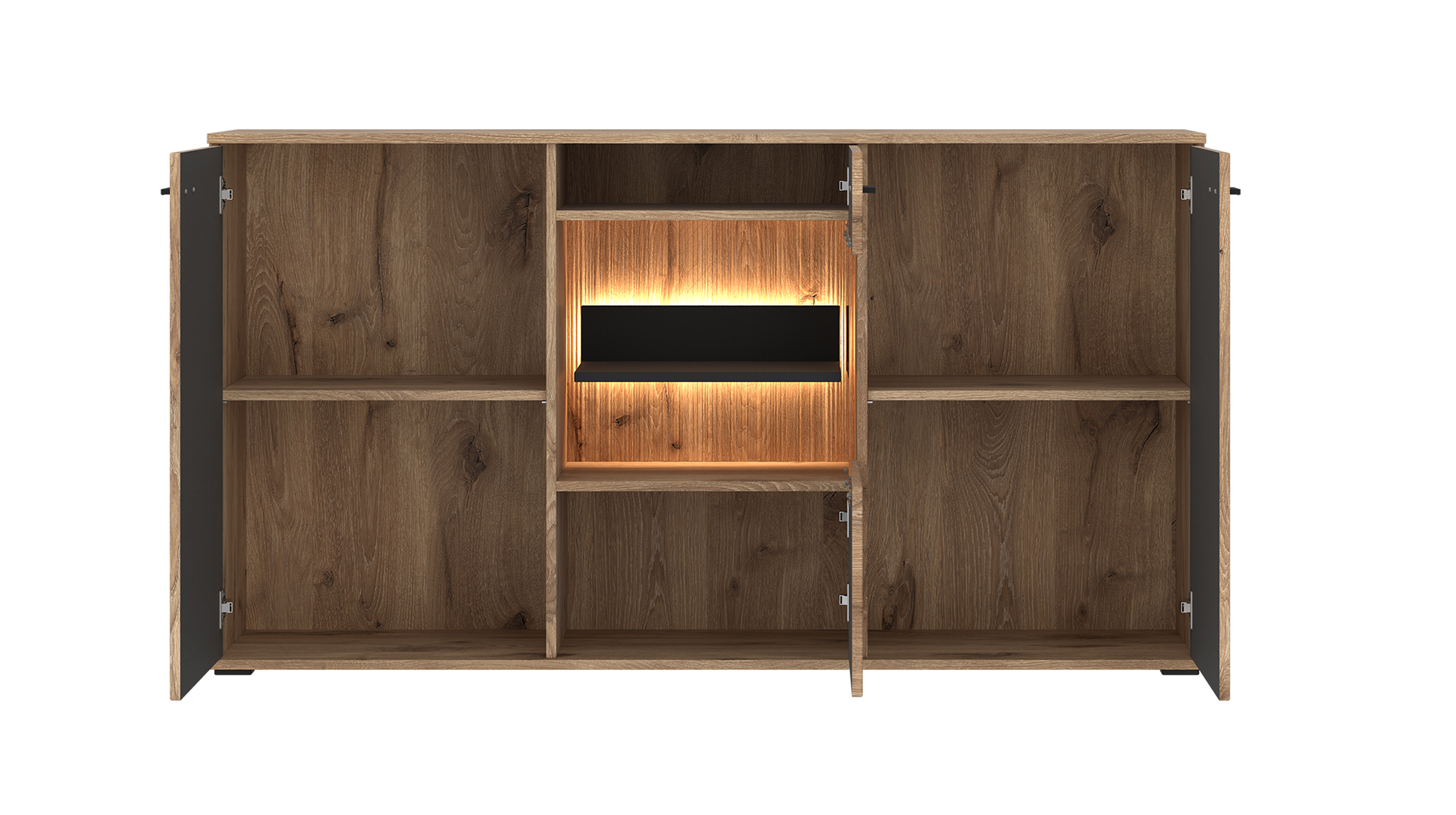 Sideboard mit Glastür Viking Eiche - Beleuchtung 160 cm - PARDOO