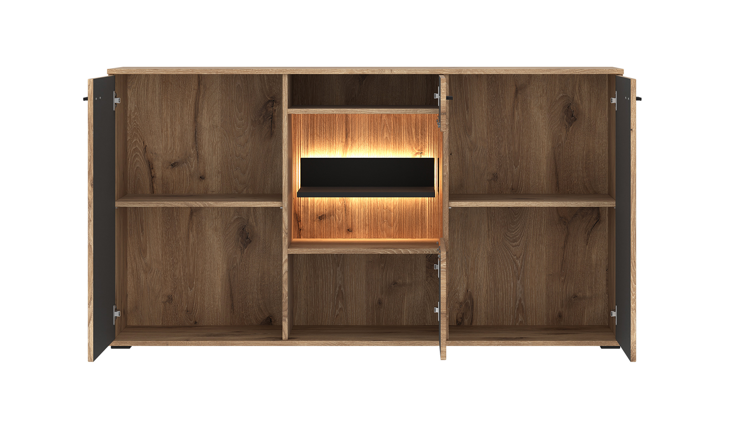 Sideboard mit Glastür Viking Eiche - Beleuchtung 160 cm - PARDOO