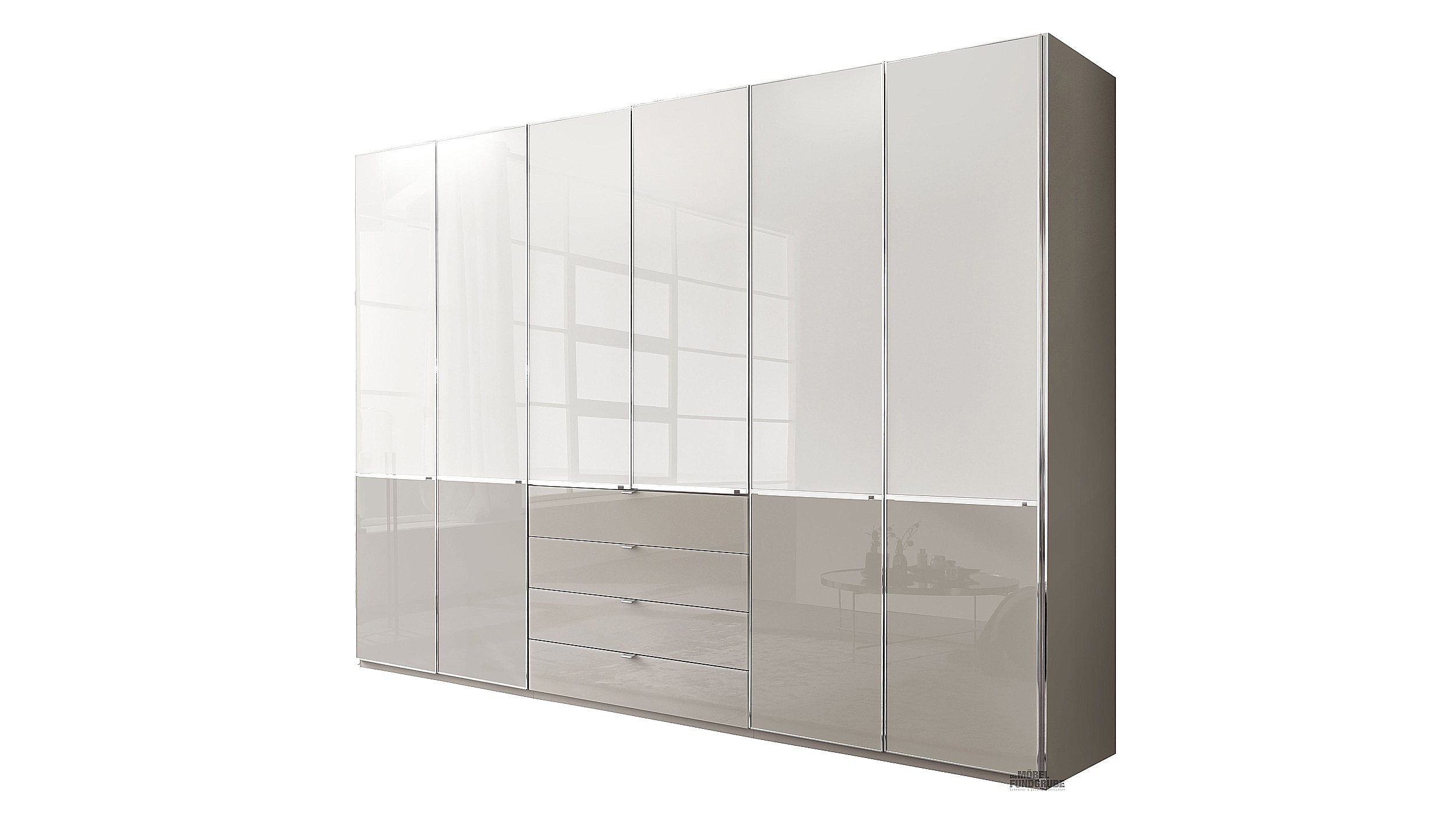 Kleiderschrank mit Glasfront 300 cm - weiß - SHANGHAI 2