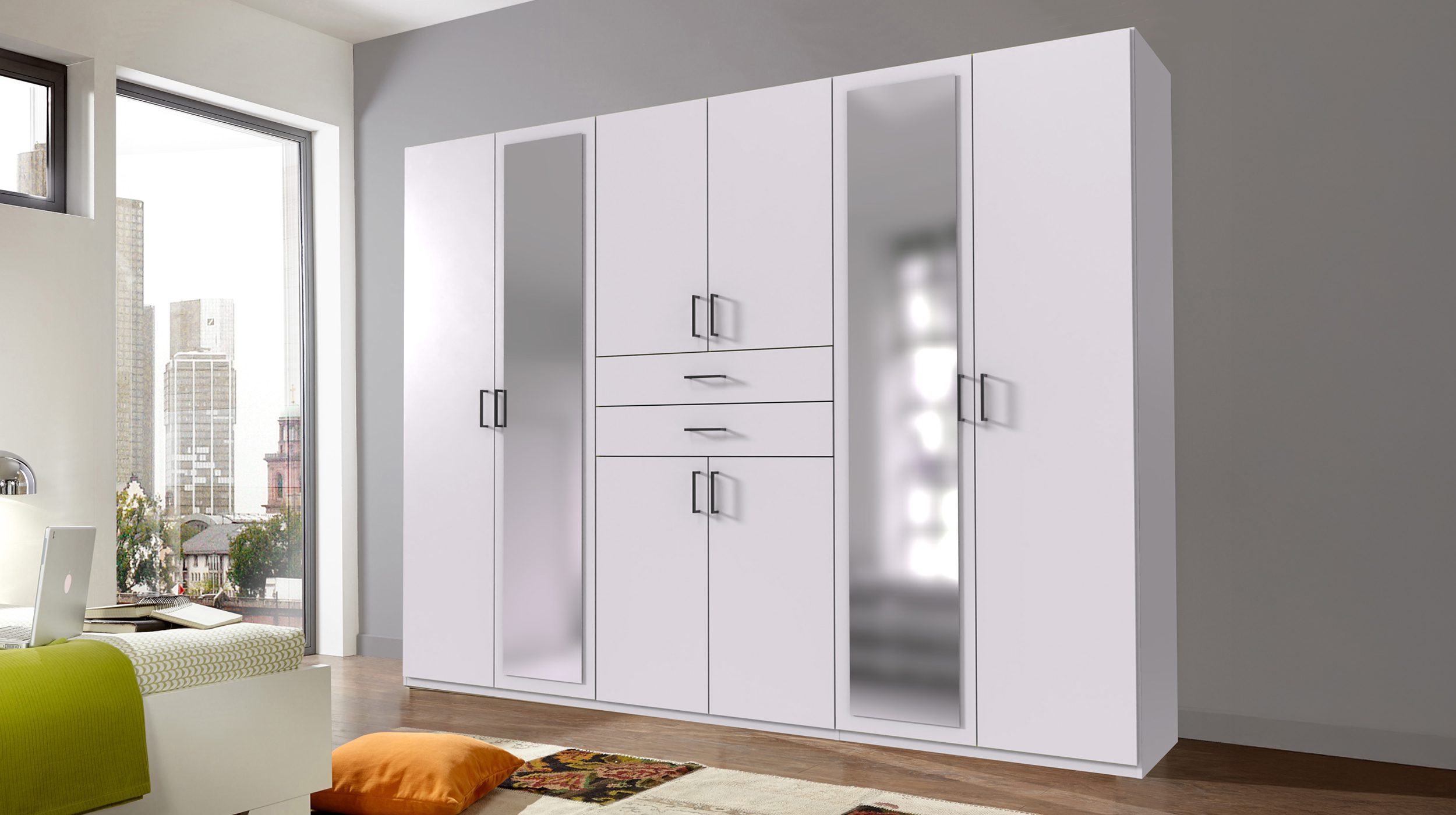 Kleiderschrank mit Spiegel - weiß - 270 cm - DILLINGEN