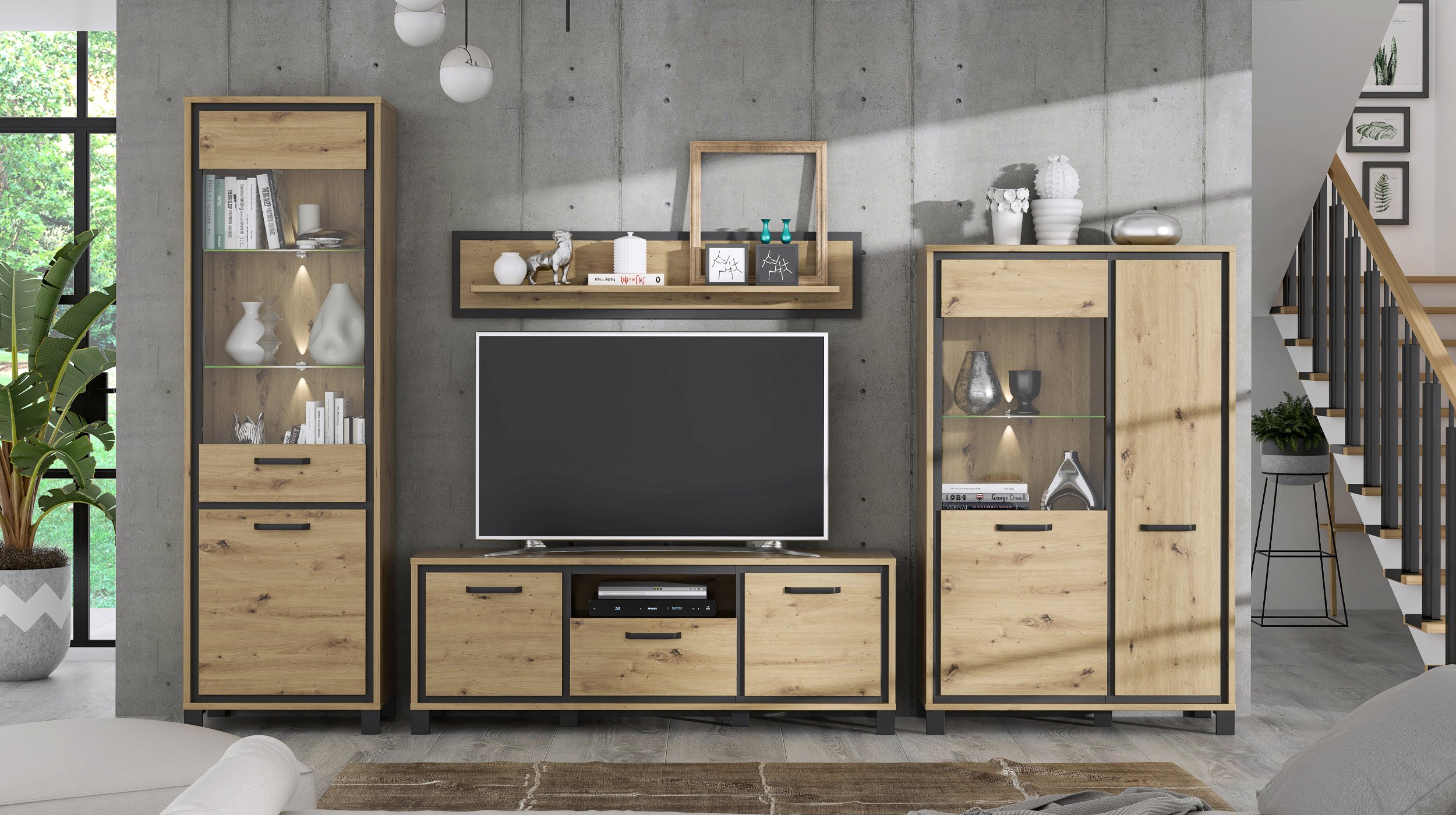 Vitrine mit Glastür Artisan Eiche Breite 64 cm - TRONDHEIM